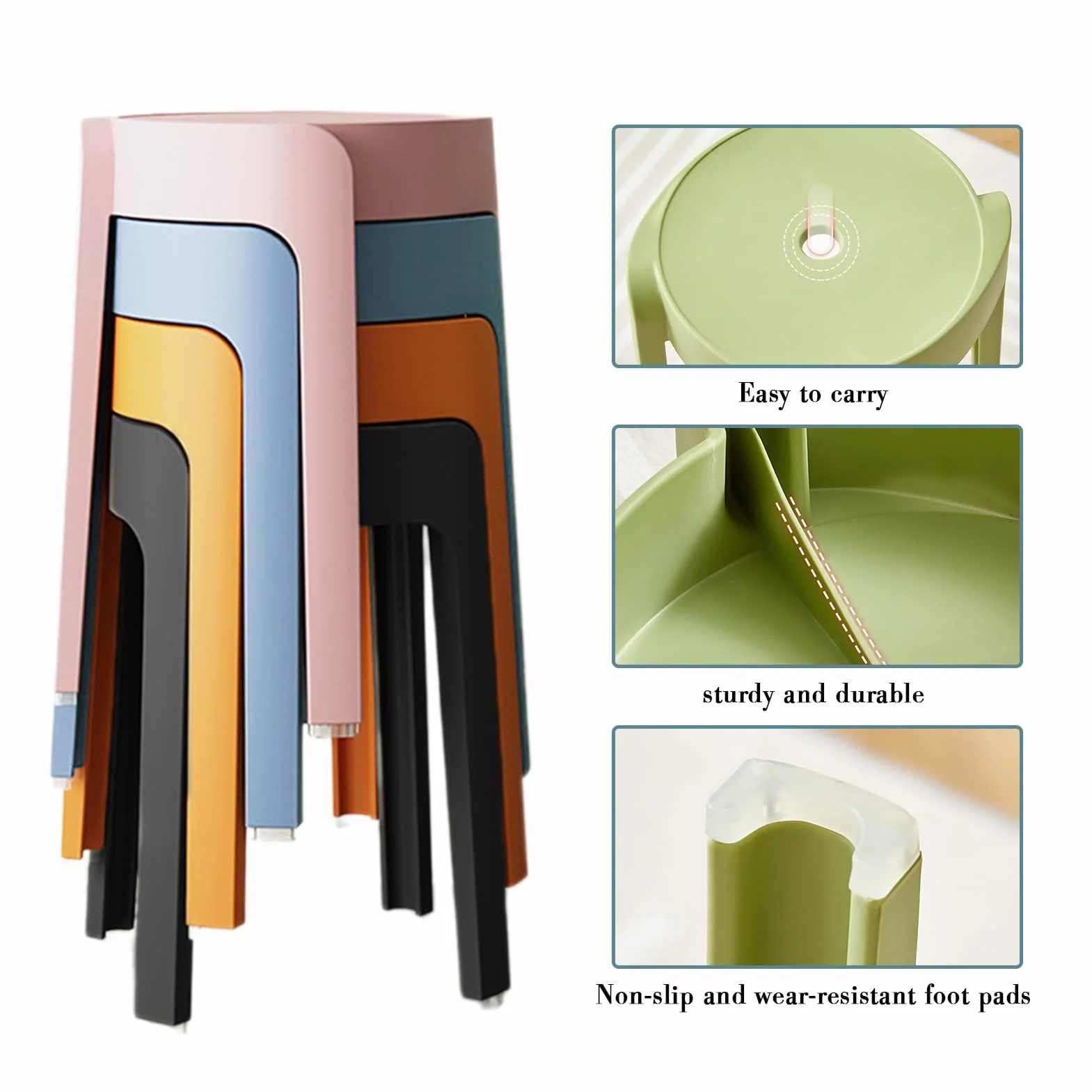 Set di 6 sgabelli colorati impilabili in plastica, sgabelli rotondi portatili e leggeri, per uso interno ed esterno, sedie senza schienale flessibili per casa, scuola, aula
