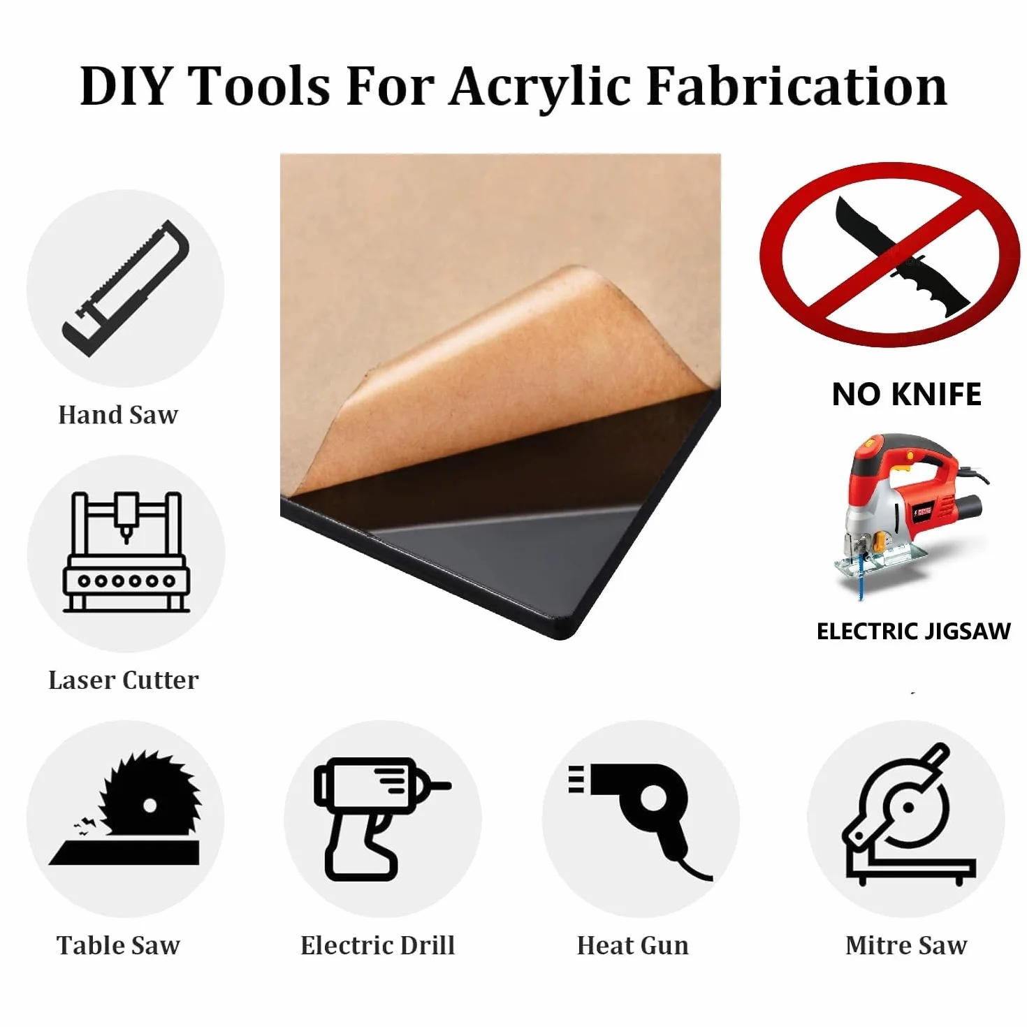 Foglio acrilico in vetro nero Cast Plastic (Set di 3) pannello lungo 30,5 cm x 30,5 cm di spessore 1/8" (3 mm) con carta protettiva per cartelli, fai da te Display Projects Craft, nero