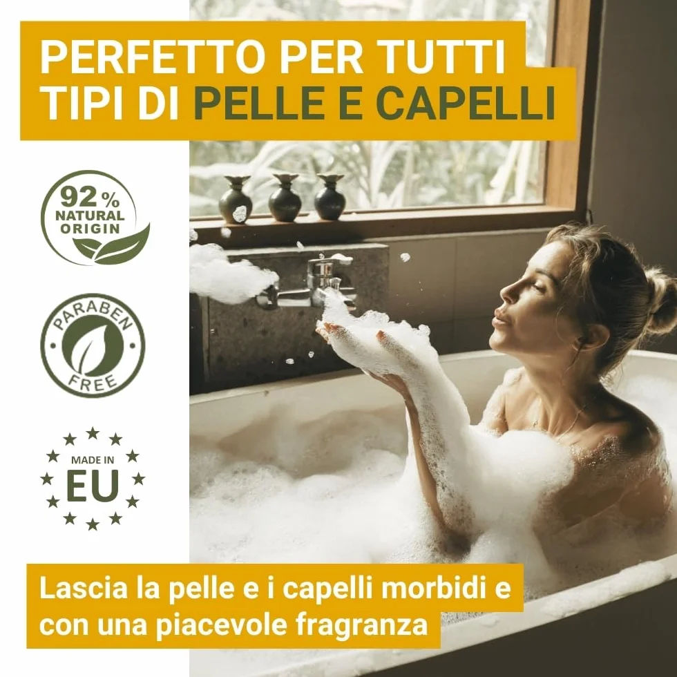 GPQ Gel/Shampoo 2 in 1 OLIVE 5 L Refill Balsamo senza Parabeni 92% NATURAL ORIGIN