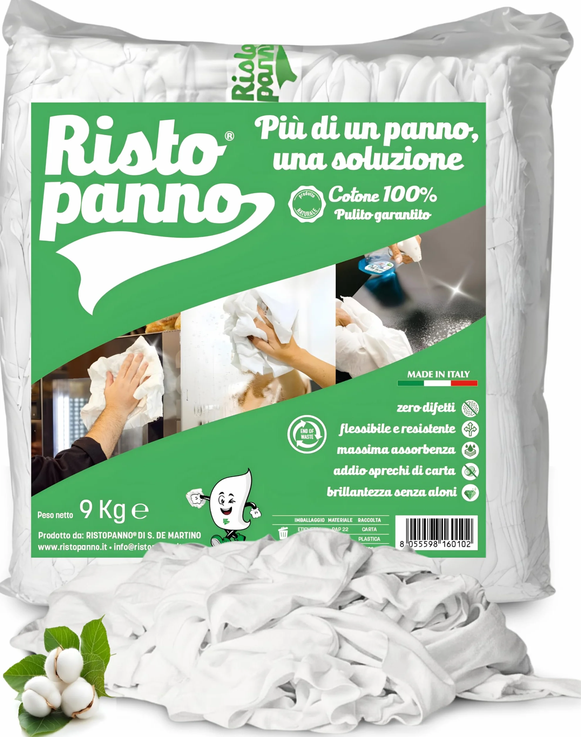 Panni Multiuso Stracci Bianchi Cotone Box 9 kg 40/50 x 50/60cm Alta Assorbenza Zero Pelucchi