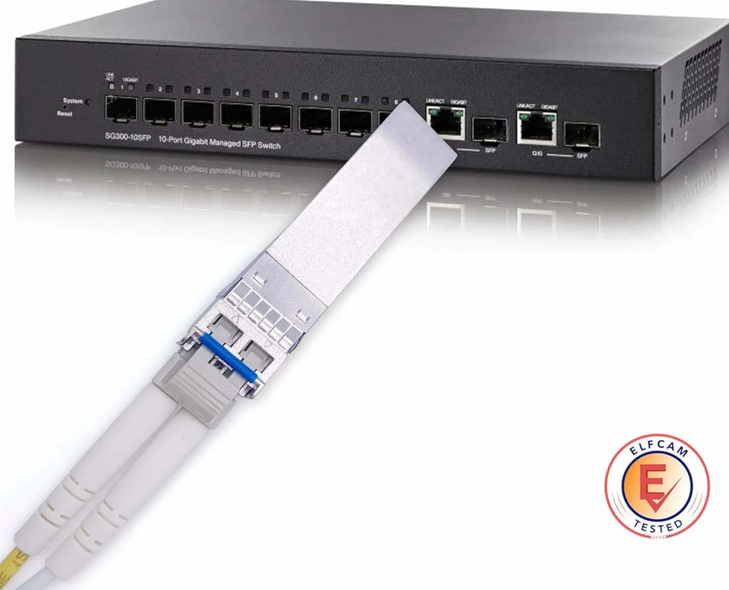 Elfcam Modulo Ricetrasmettitore Fibra Ottica 10Gb SFP+ SFP+ 10GBase-LR 1310nm LC/UPC DM OS2 Compatibile Freebox Ultra 1 Pezzo