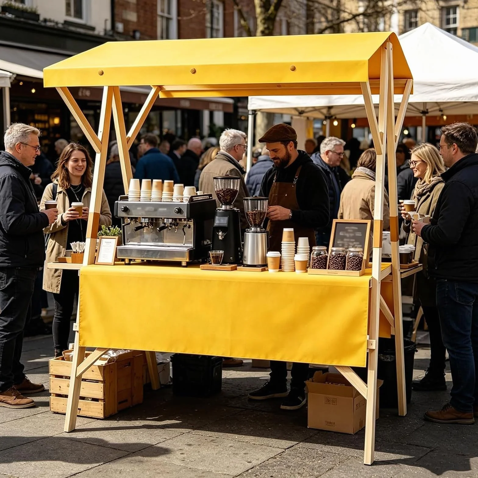 Banco da Mercato Portatile, Carrello Pieghevole per Venditori Ambulanti con Tettuccio e Ruote, per Strade, Eventi, Mercati Agricoli e Fiere Artigianali, Portata 440 Lbs(Yellow,59in/150cm)