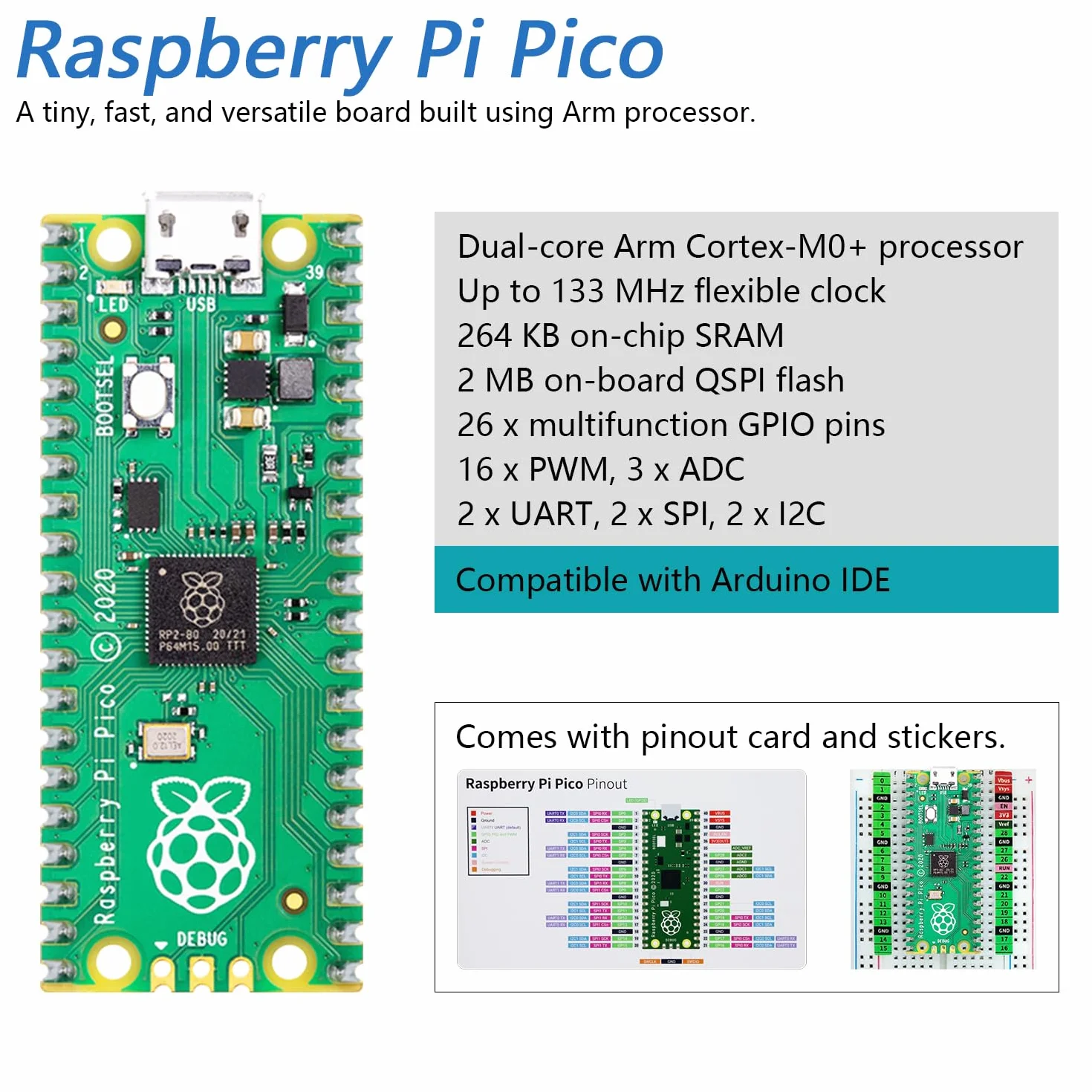 Freenove Basic Starter Kit for Raspberry Pi Pico (Included), Dual-core Arm Cortex-M0+ Microcontroller, 386-Page Detailed Tutorial, 142 Items, 55 Projects, Python C Code