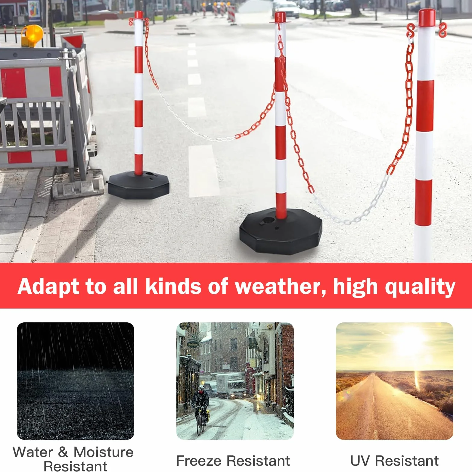 Catena di sicurezza in plastica, 35 m, 35 m, in plastica, 6 mm, con 6 ganci a S, catena di sicurezza in plastica, per cantieri, parcheggio e manutenzione degli ordini