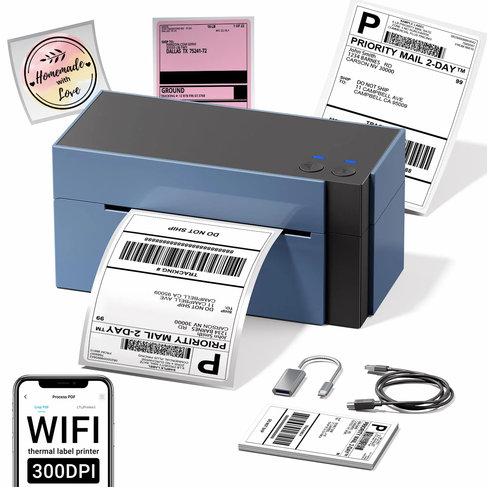 Phomemo WiFi Shipping Label Printer 4x6, 344WF Stampante Termica WiFi per Etichette di Spedizione per Piccole Imprese, Creatore di Etichette Postali, Compatibile con eBay, Shopify, Amazon, FedEx, USPS