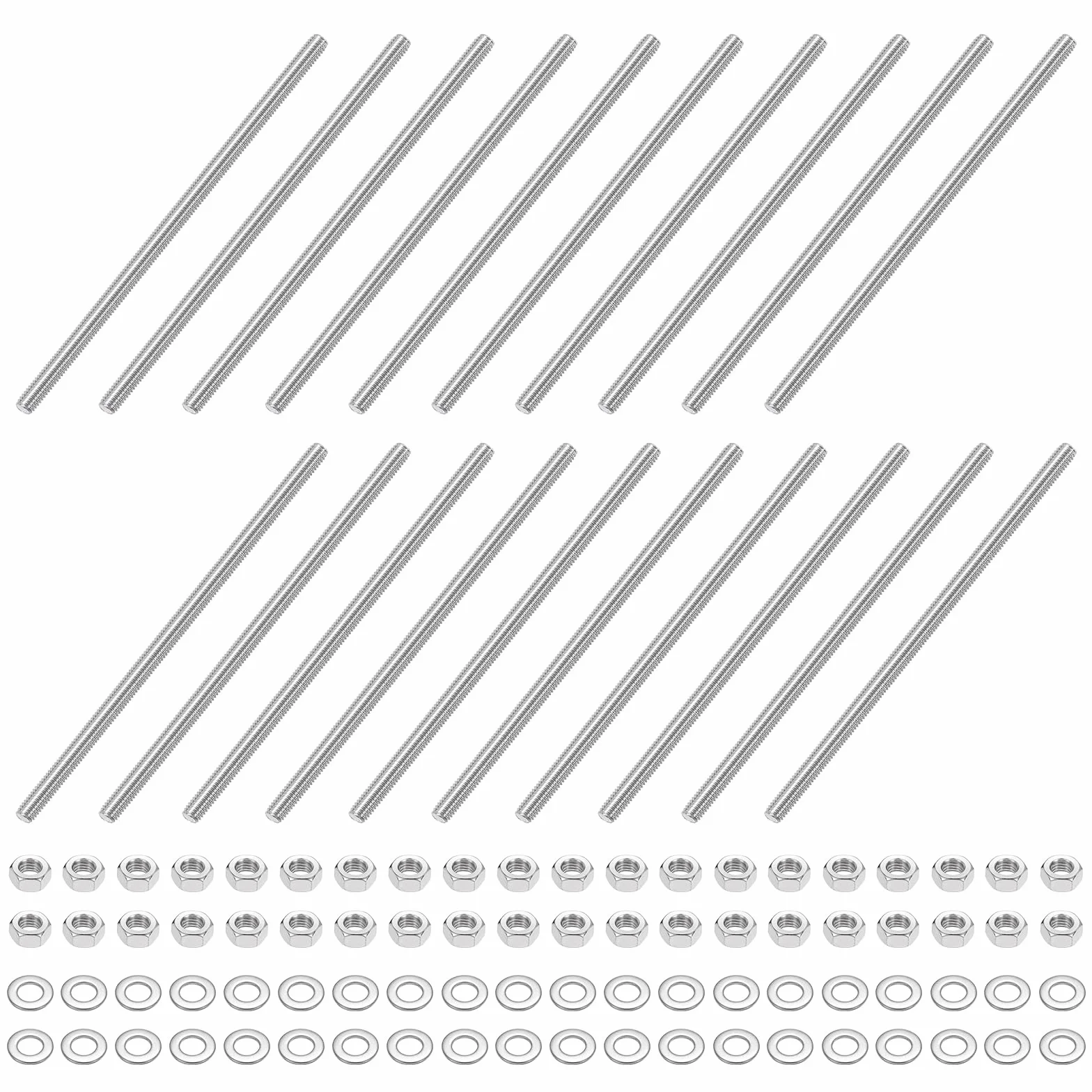 sourcing map 25 aste filettate M3 x 70 mm acciaio inox filettatura destra con dadi e rondella piatta