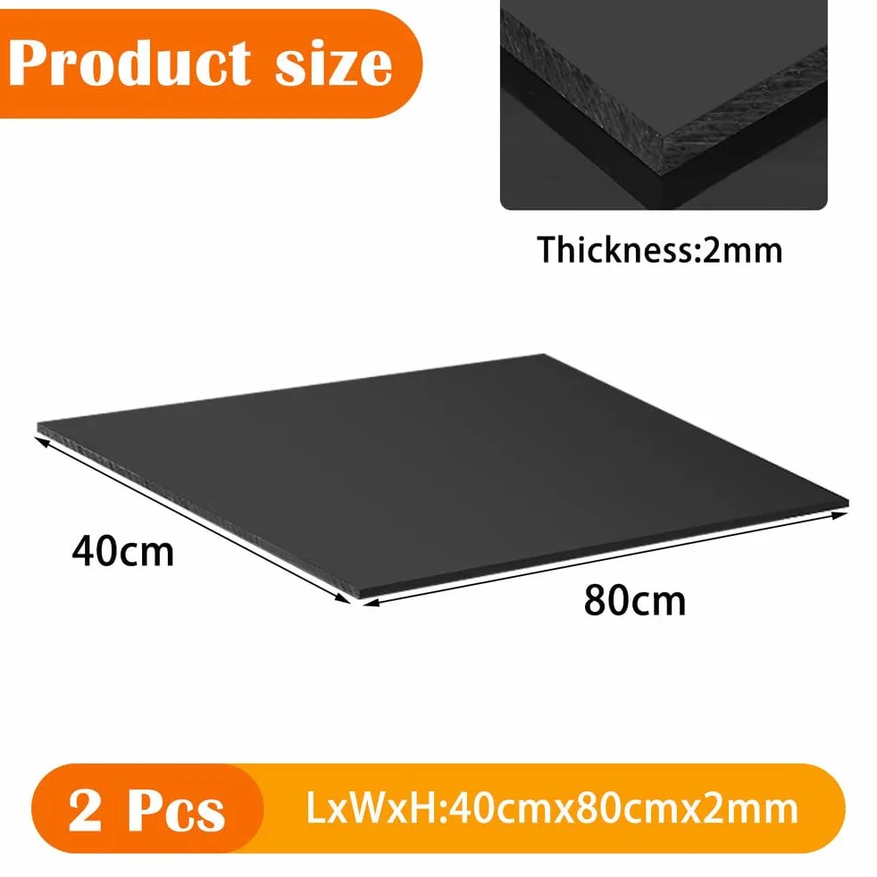 Set 2 Lastre Plastica Nera Rigida 2mm – Fogli PP per Officina Modellismo Pannelli Tecnici Fai da Te,40×80cm