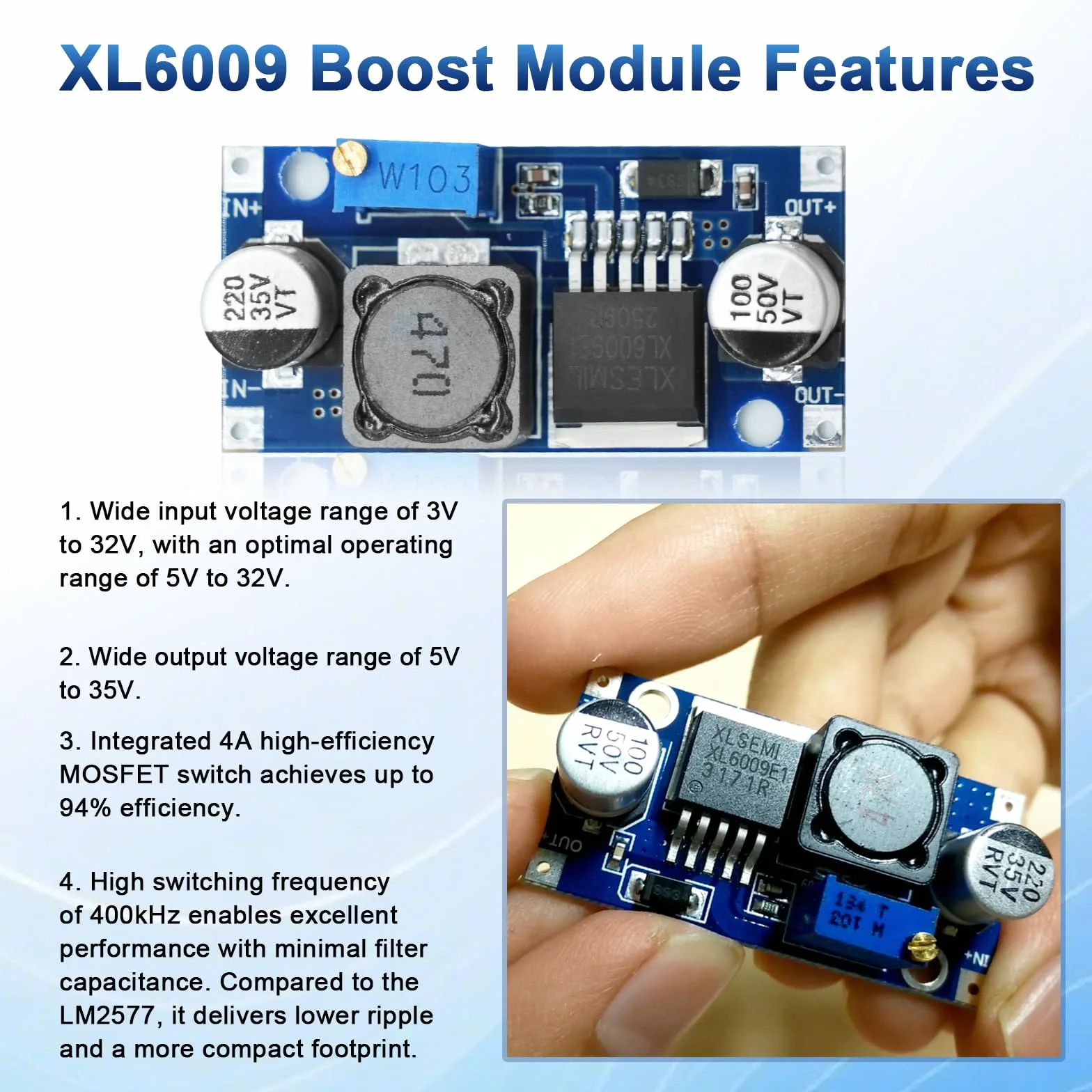 RUIZHI XL6009 Boost Convertitore Regolatore di Tensione Modulo DC DC Converter 3-32V fino a 5-35V 4A Regolabile Step Up Regolatore di tensione Frequenza di commutazione 400 kHz con Arduino(6 Pezzi)