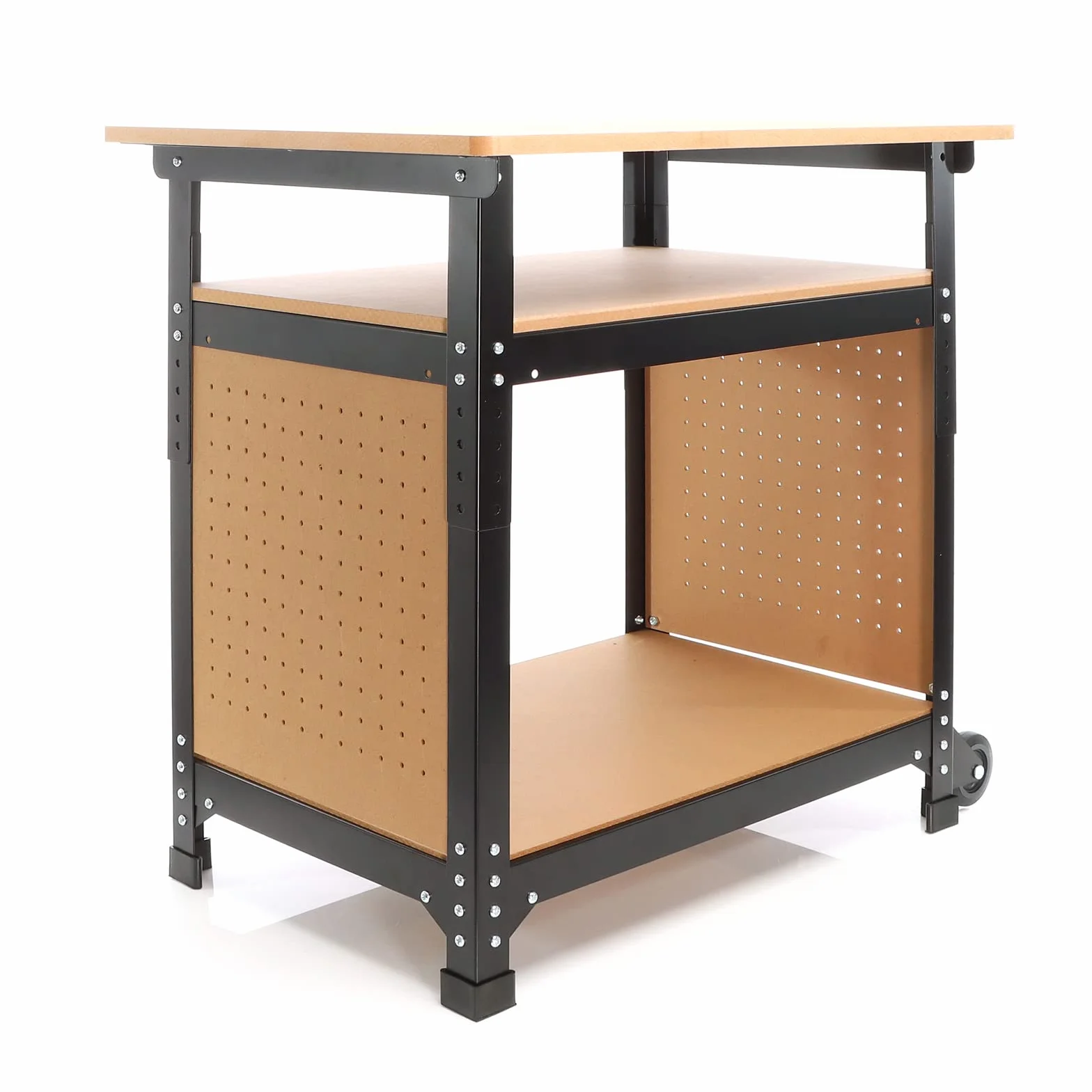 XPOtool Banco da lavoro portatile 68x50x66-82 cm Tavolo da lavoro con altezza regolabile e 2 ripiani