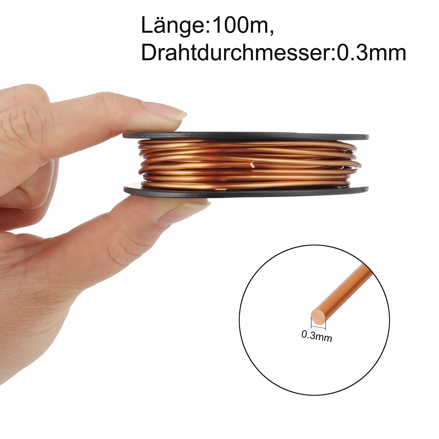 Filo di rame, 0,3 mm x 100 m, bobina di filo di rame puro al 99,9%, filo magnetico T2, per ingegneria elettrica, artigianato, saldatura e fai da te