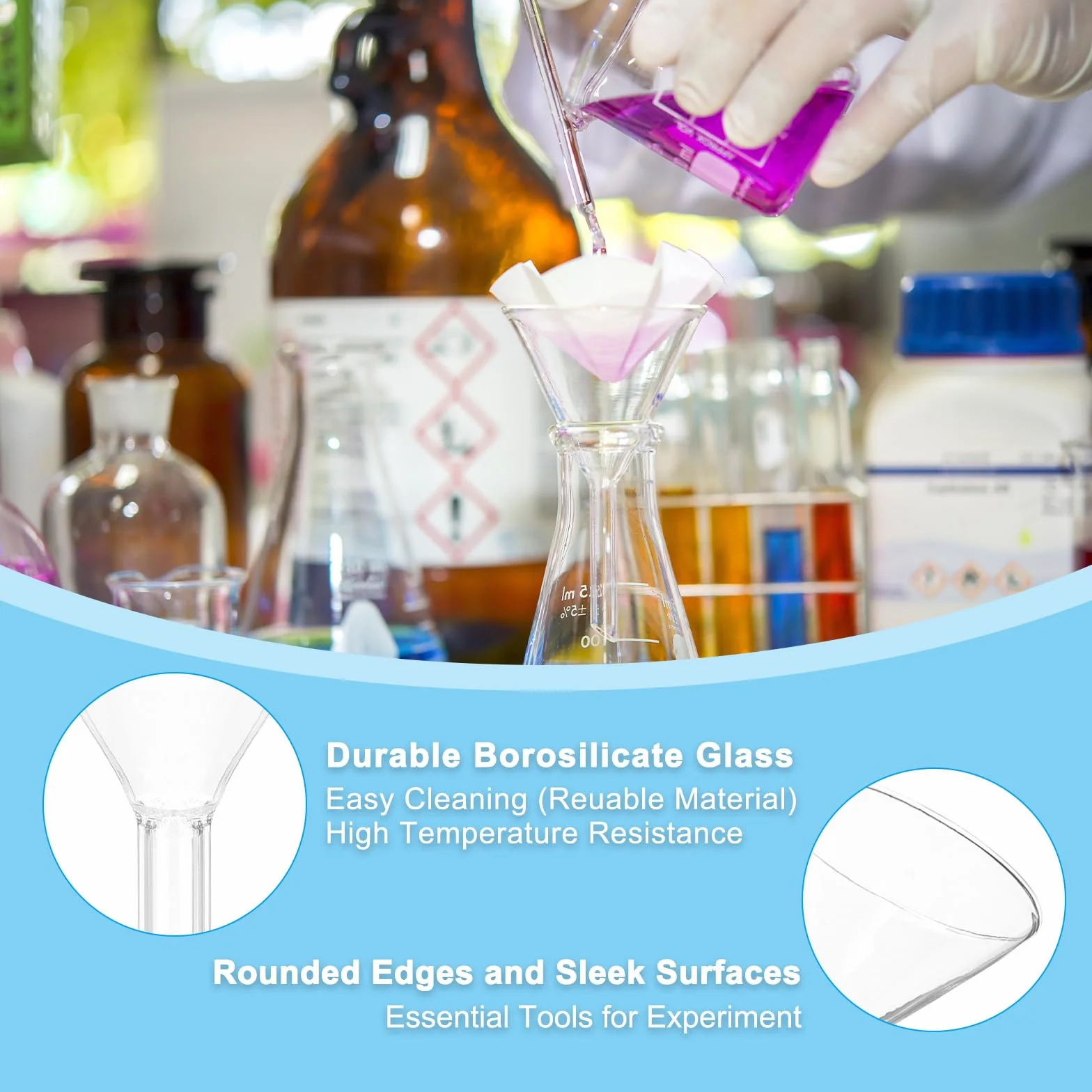 PATIKIL 45mm Imbuto In Vetro, 2 Pezzi Imbuto Scientifico In Vetro Borosilicato A Parete Spessa Con Gambo Corto Per Riempire Bottiglie Uso Domestico Laboratorio Cucina