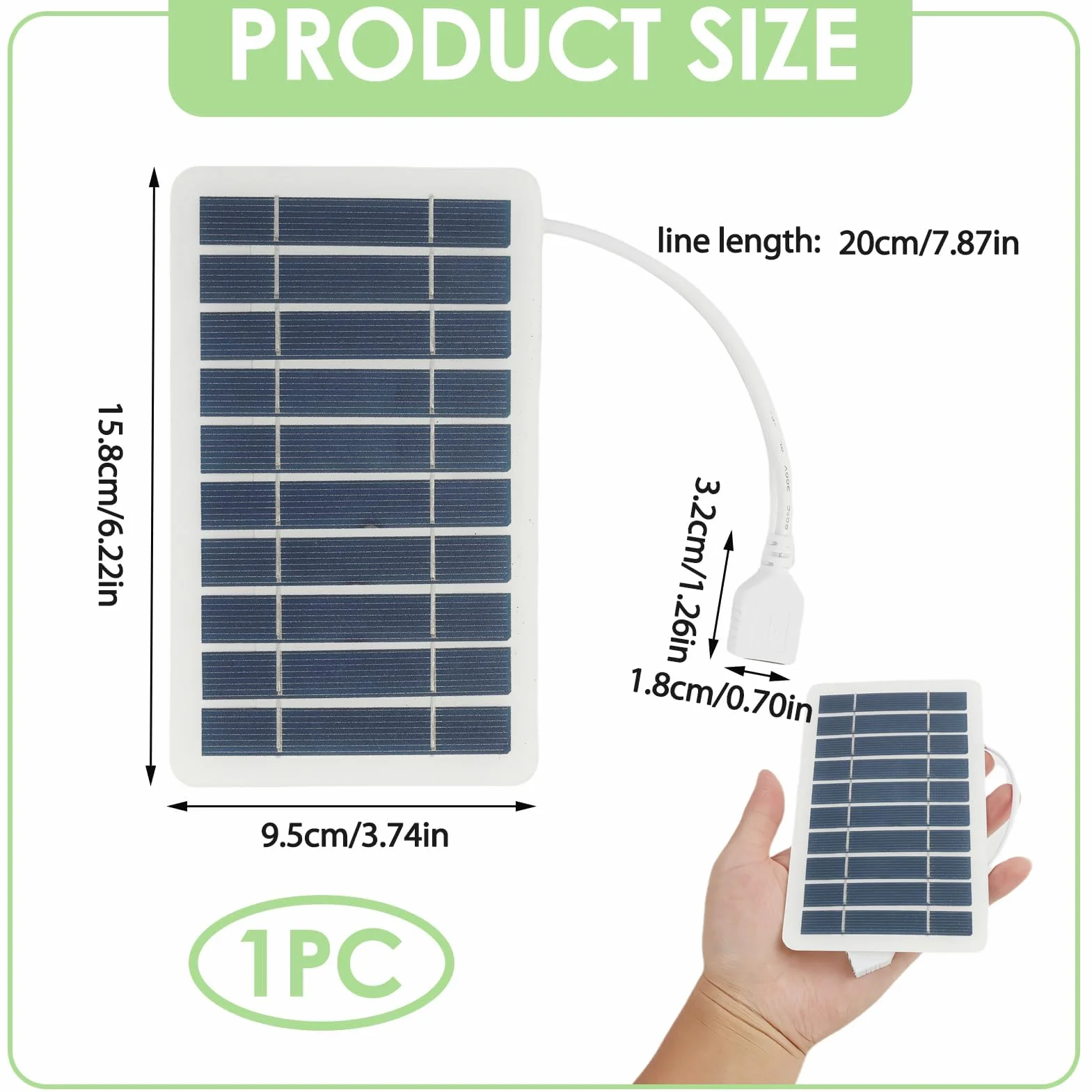 Pannello Solare Portatile da Viaggio 2W 5V con USB, Caricabatterie Solare Impermeabile e Durevole per Smartphone, Power Bank, Campeggio, Escursionismo, Telaio Robusto in Lastra Epossidica