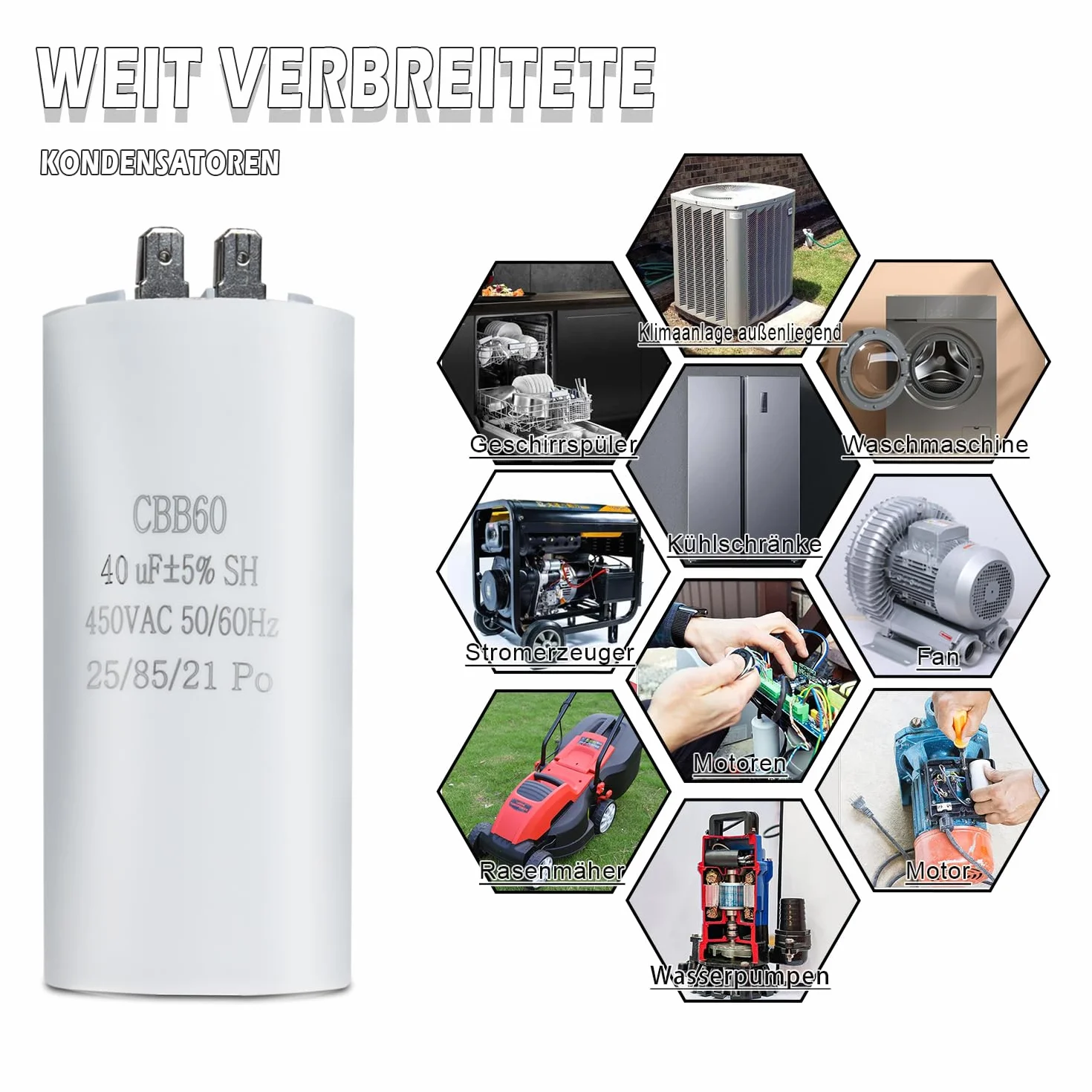 Iruihoo CBB60 40UF Condensatore di avviamento 450V 50/60Hz