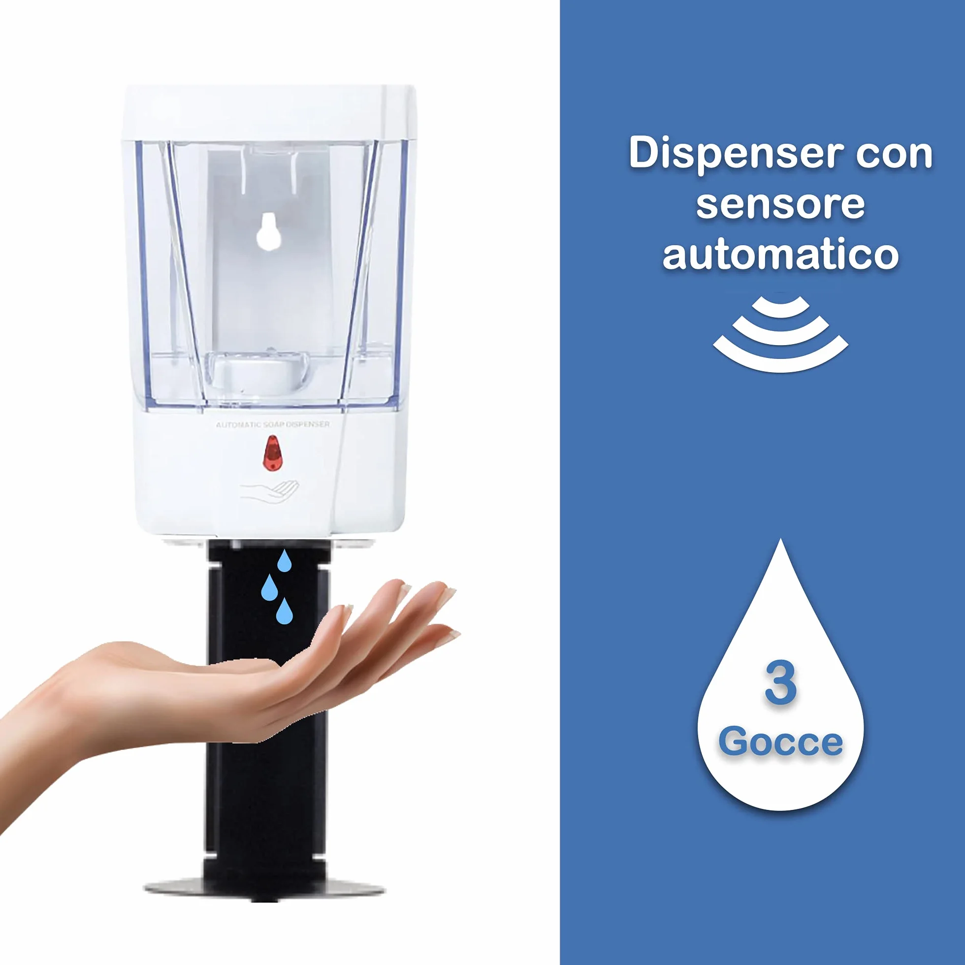 Dispenser gel disinfettante mani Gocciasana | Dispenser automatico con piantana | Colonnina igienizzante mani | Dispenser igienizzante mani (Tagliamento+ gel)
