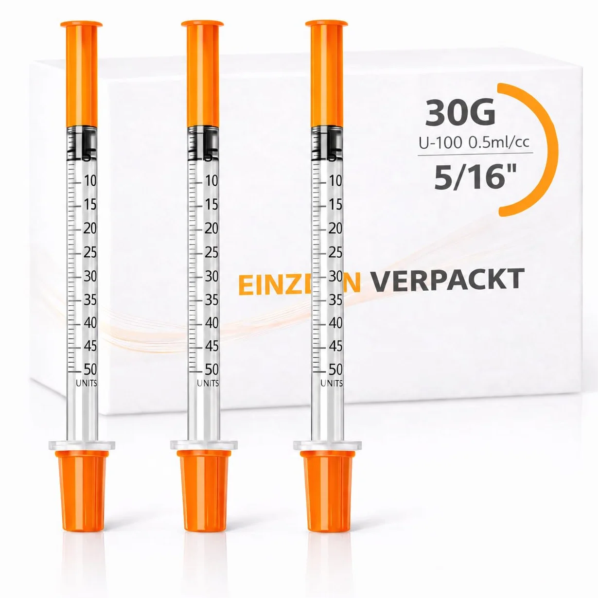 100 tubi dosatori di precisione U100 da 0,5 ml, 30 g x 5/16" (0,3 x 8 mm), confezionati singolarmente per applicazioni di laboratorio e tecniche