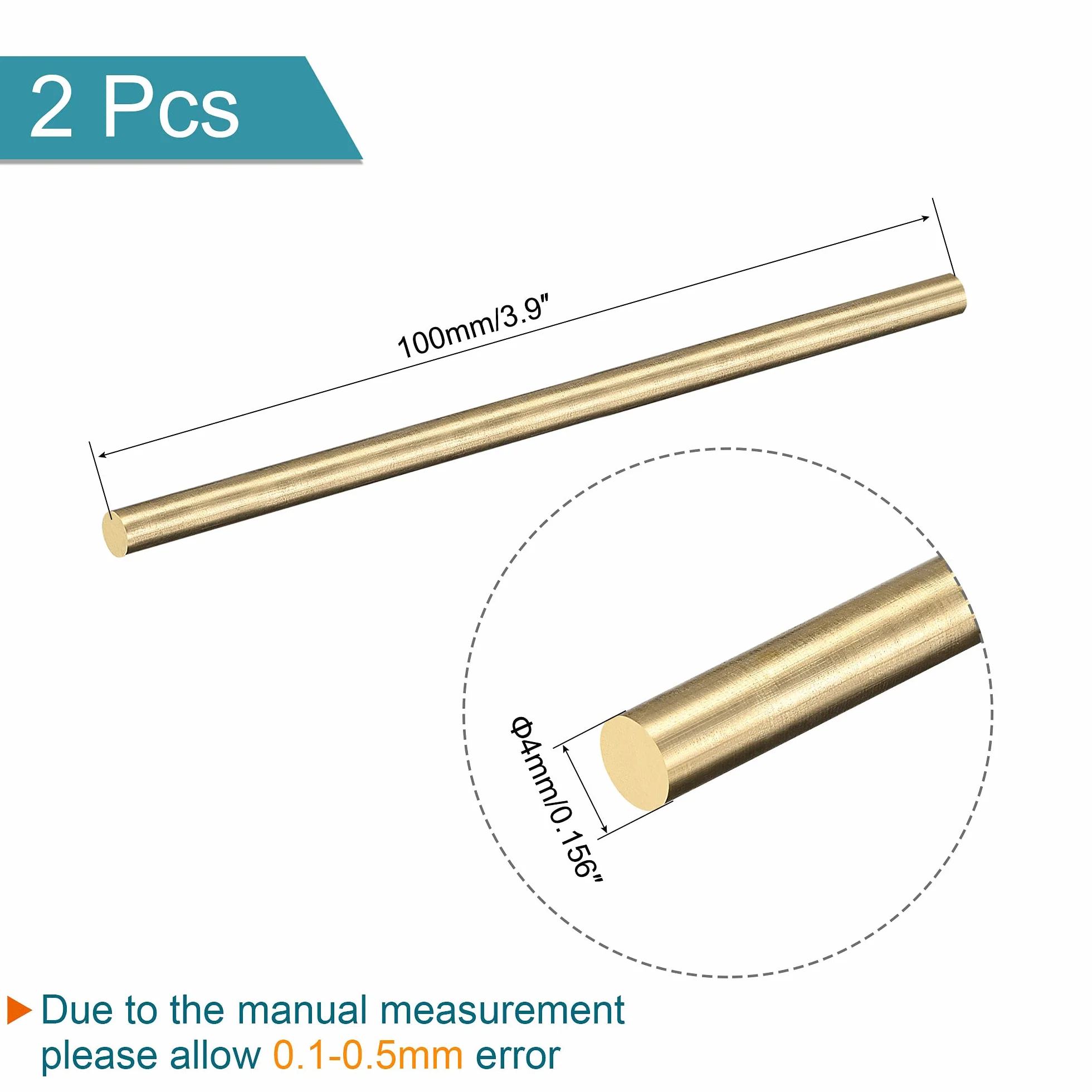 PATIKIL Ottone Stelo 4mm 5/32" Diametro 100mm Lunghezza Tornio Barra Stock per RC Modello Aeroplano Elicottero 2pz