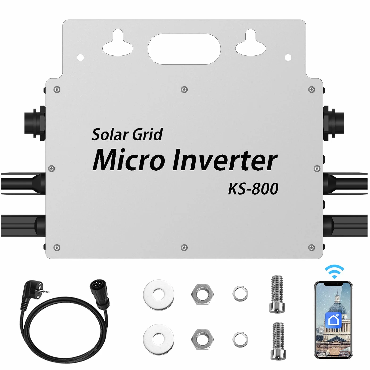 Inverter PV da 800 W, IP65, resistente all'acqua, inverter solare con applicazione WiFi per piante da balcone, microinverter per 2 pannelli solari, inverter di energia per la casa