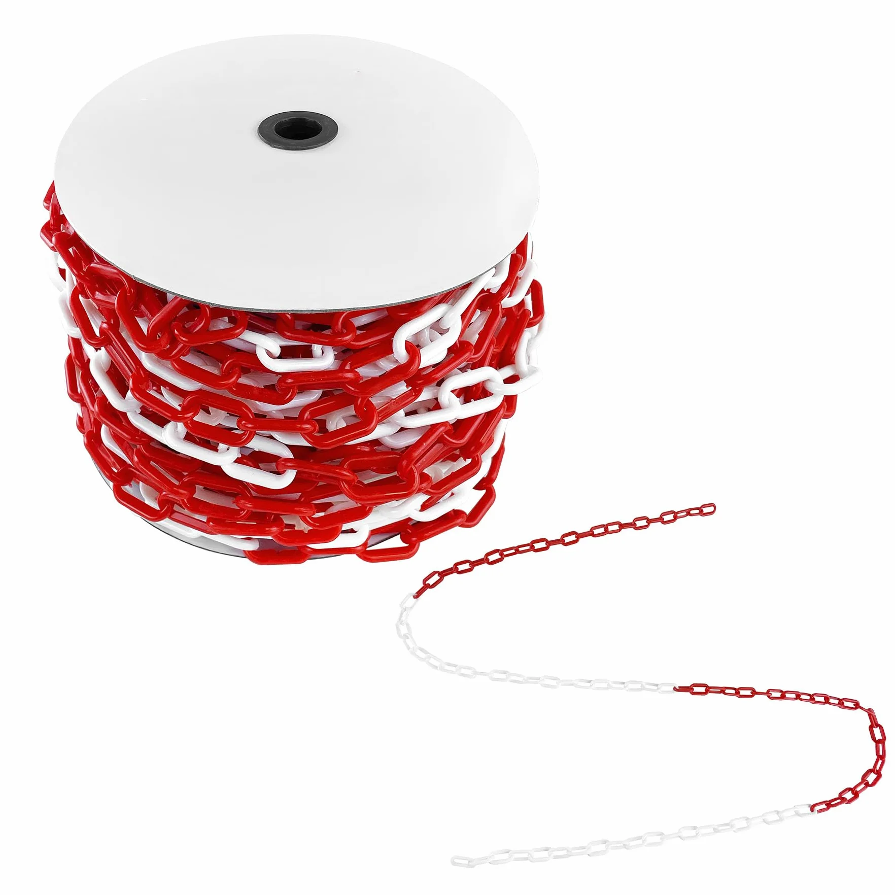 Froadp Catena di sicurezza in plastica, 50 m, colore rosso, bianco, diametro 6 mm, catena di sicurezza per cantieri, parcheggio, catena per bloccare superfici