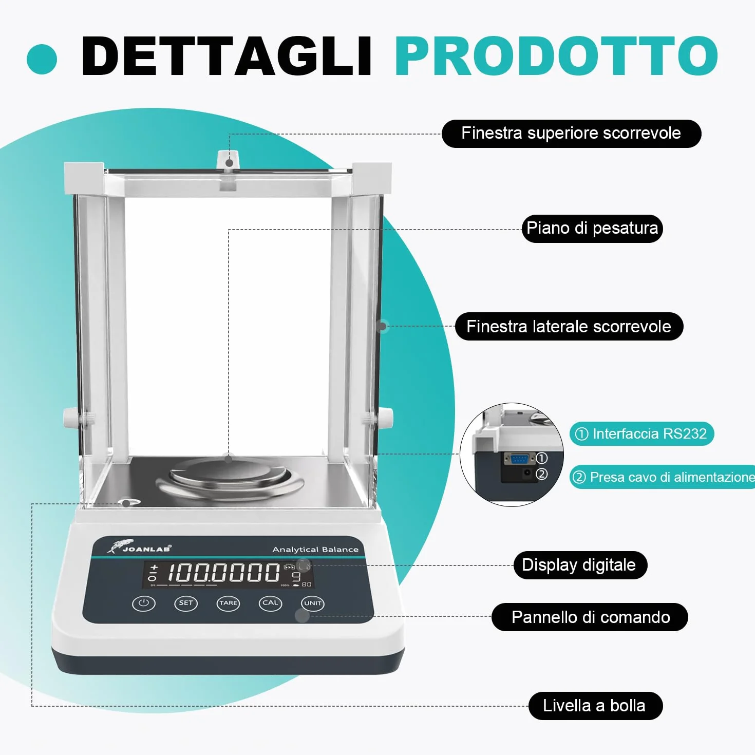 JOANLAB Bilancia Analitica 120g x 0.1mg, Bilancia da Laboratorio Professionale con Calibrazione Esterna, Precisione 0.0001g per Laboratorio, Gioielli(FA1204)