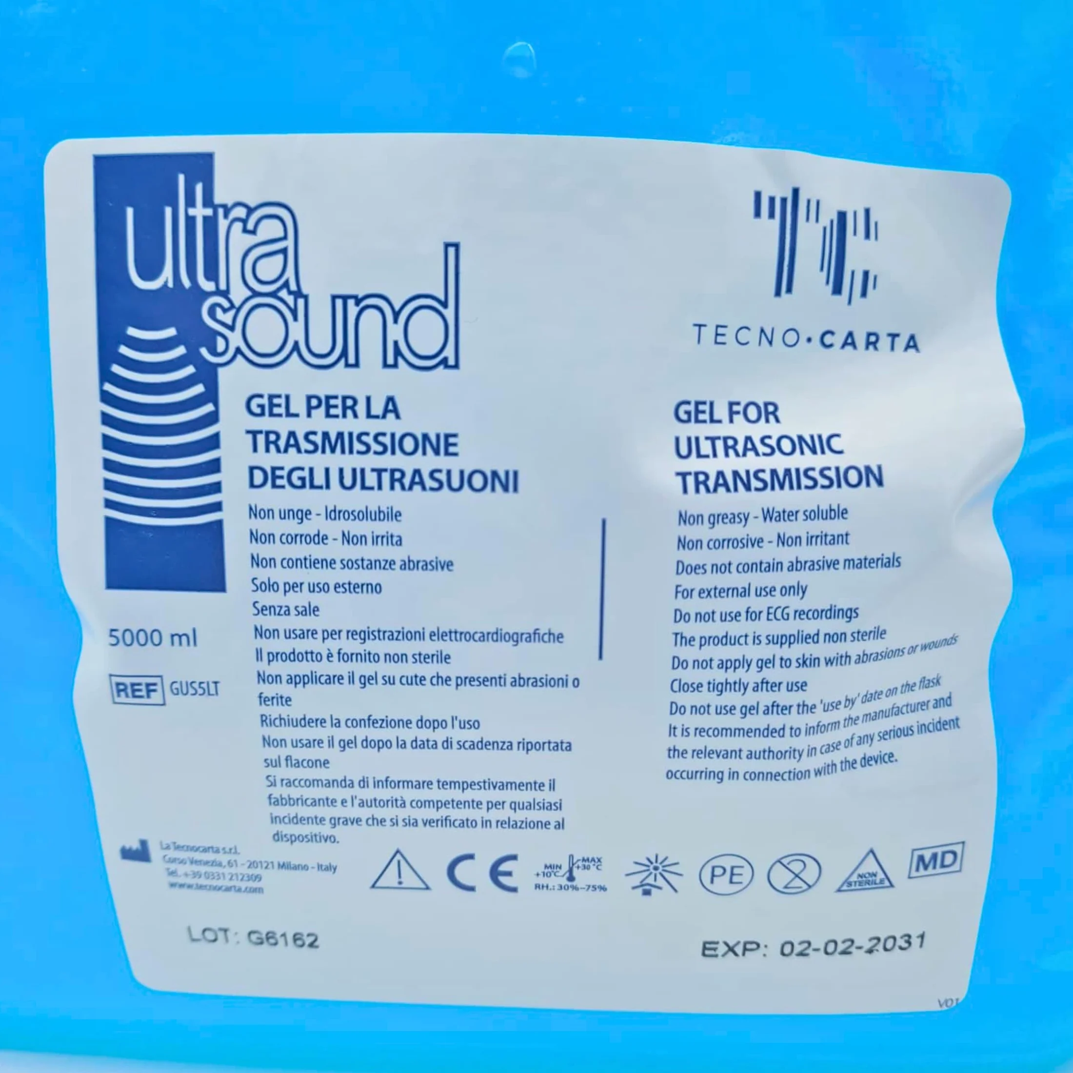 GUS5LT Gel per Ultrasuoni in Sacca da 5 litri, Azzurro