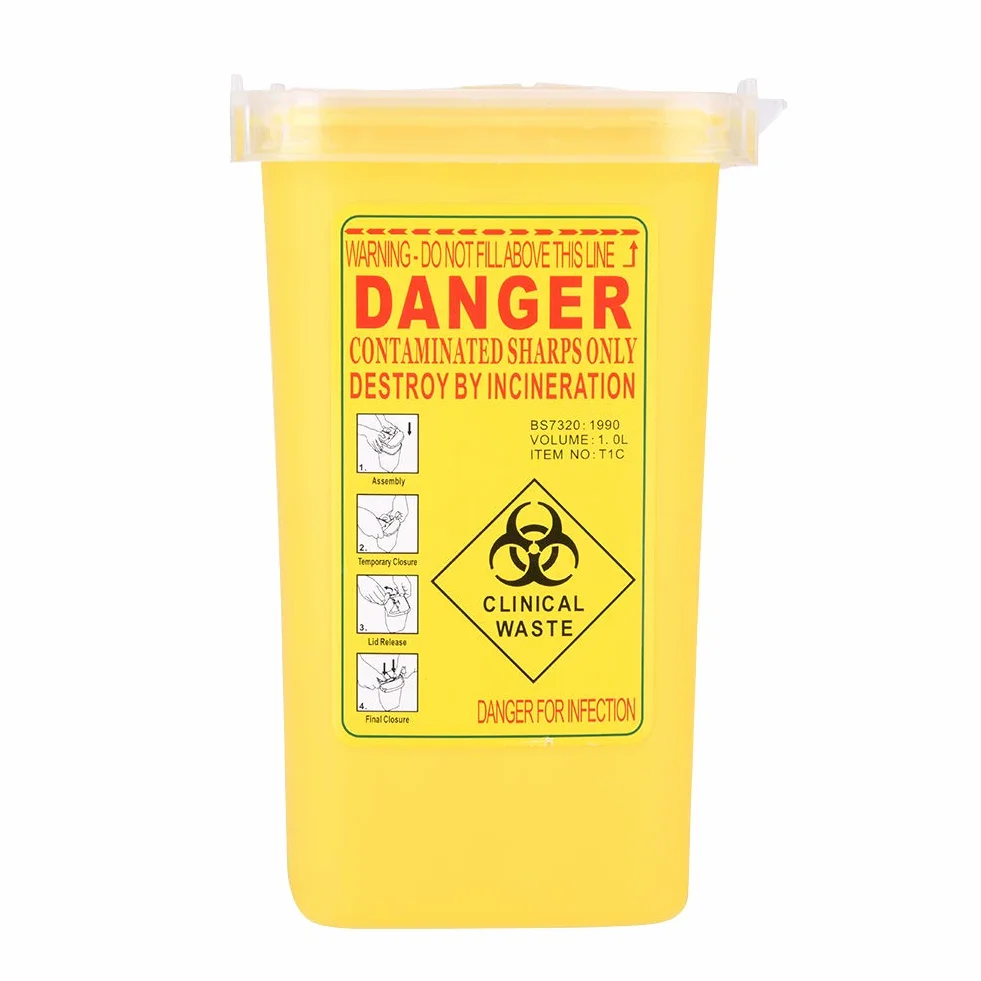 Nikou Contenitore per Rifiuti Taglienti 1 Litro, Sharps Container Smaltimento Plastica per Tatuaggi Giallo