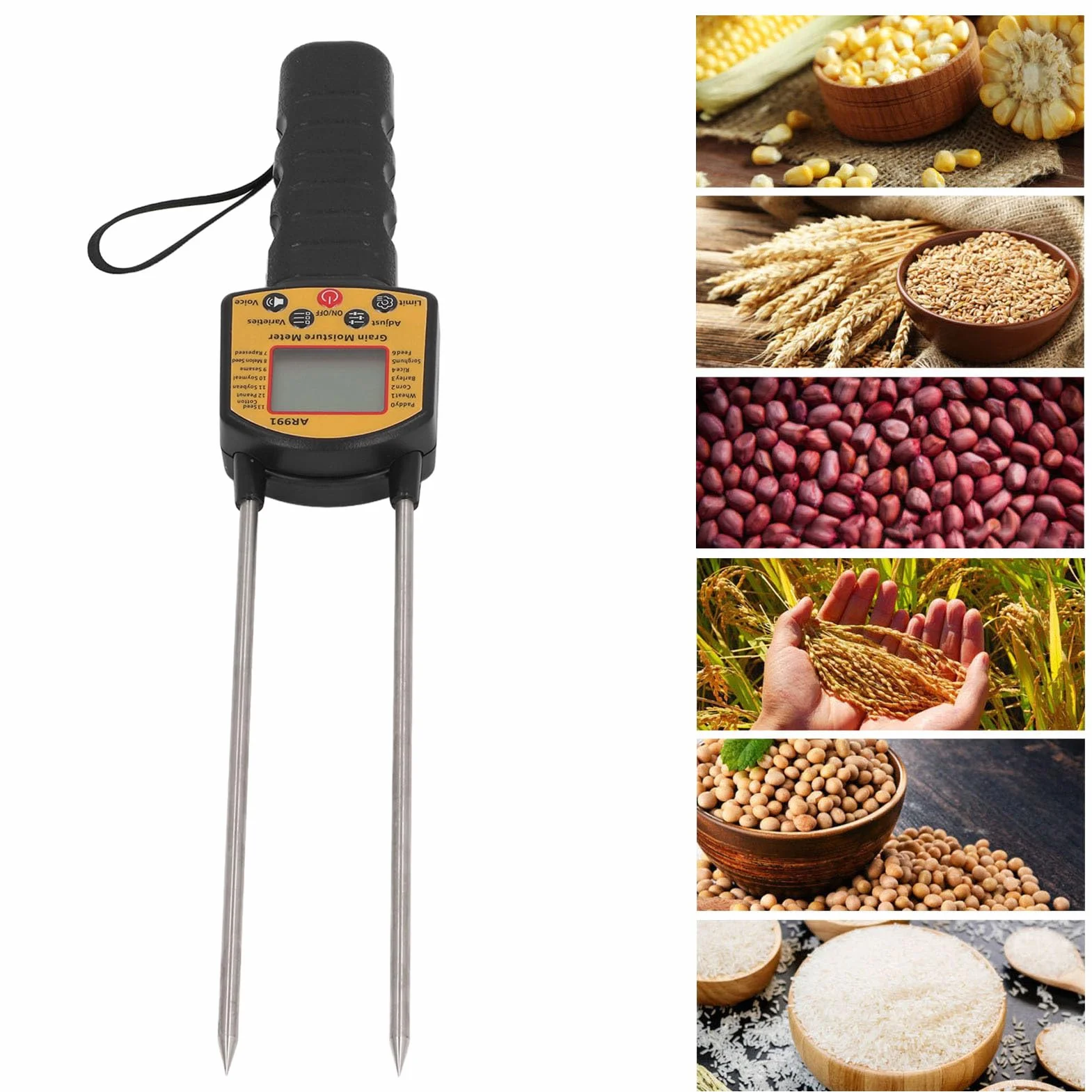 Ejoyous Misuratore di umidità del Fieno Tester Portatile Digitale con Sonda a Doppia Asta Display LCD Avviso Vocale