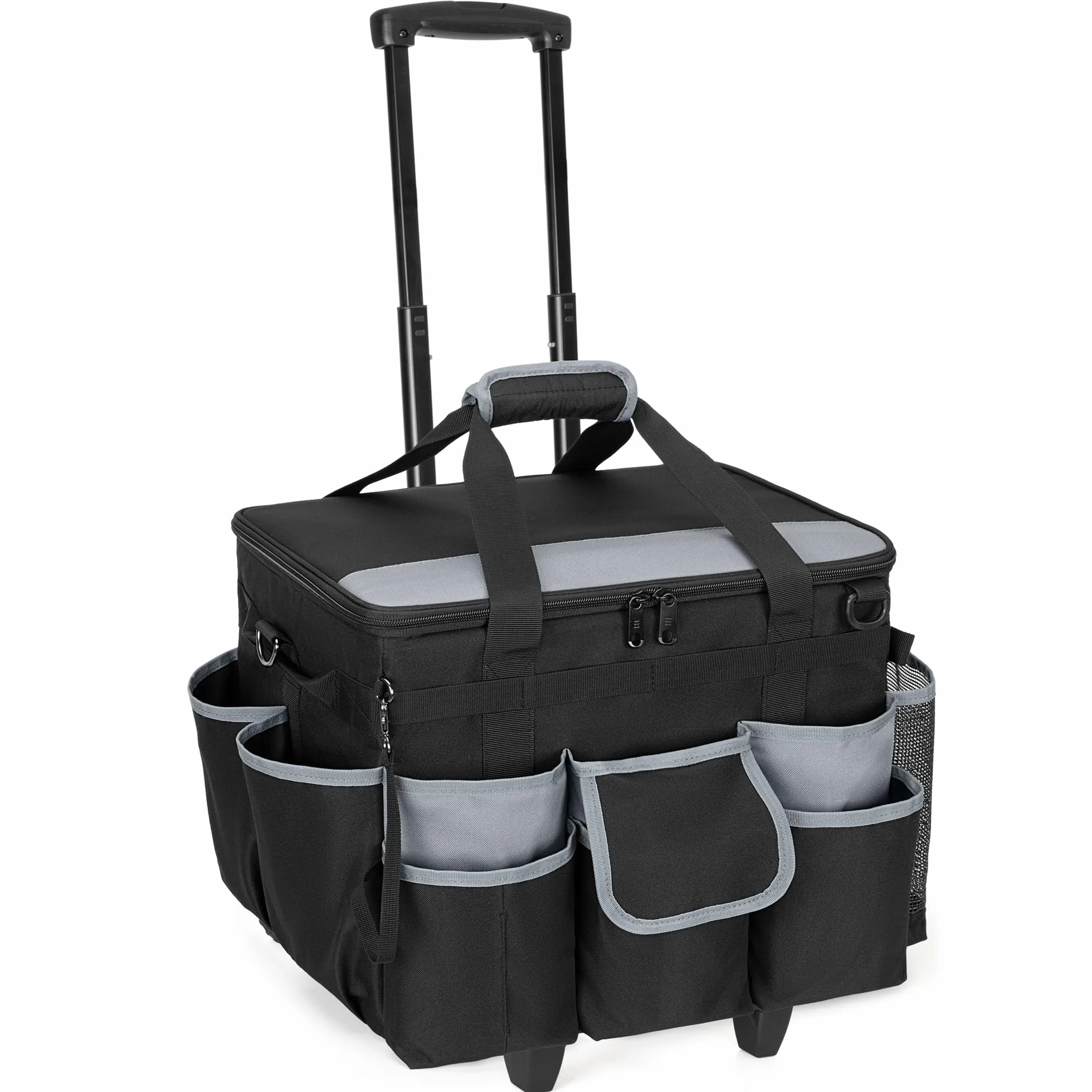 HODRANT Grande borsa per la pulizia su ruote con carrello rimovibile e coperchio, carrello organizer per la pulizia su rotelle, cuscino per la pulizia portatile con tracolla e maniglie, nero