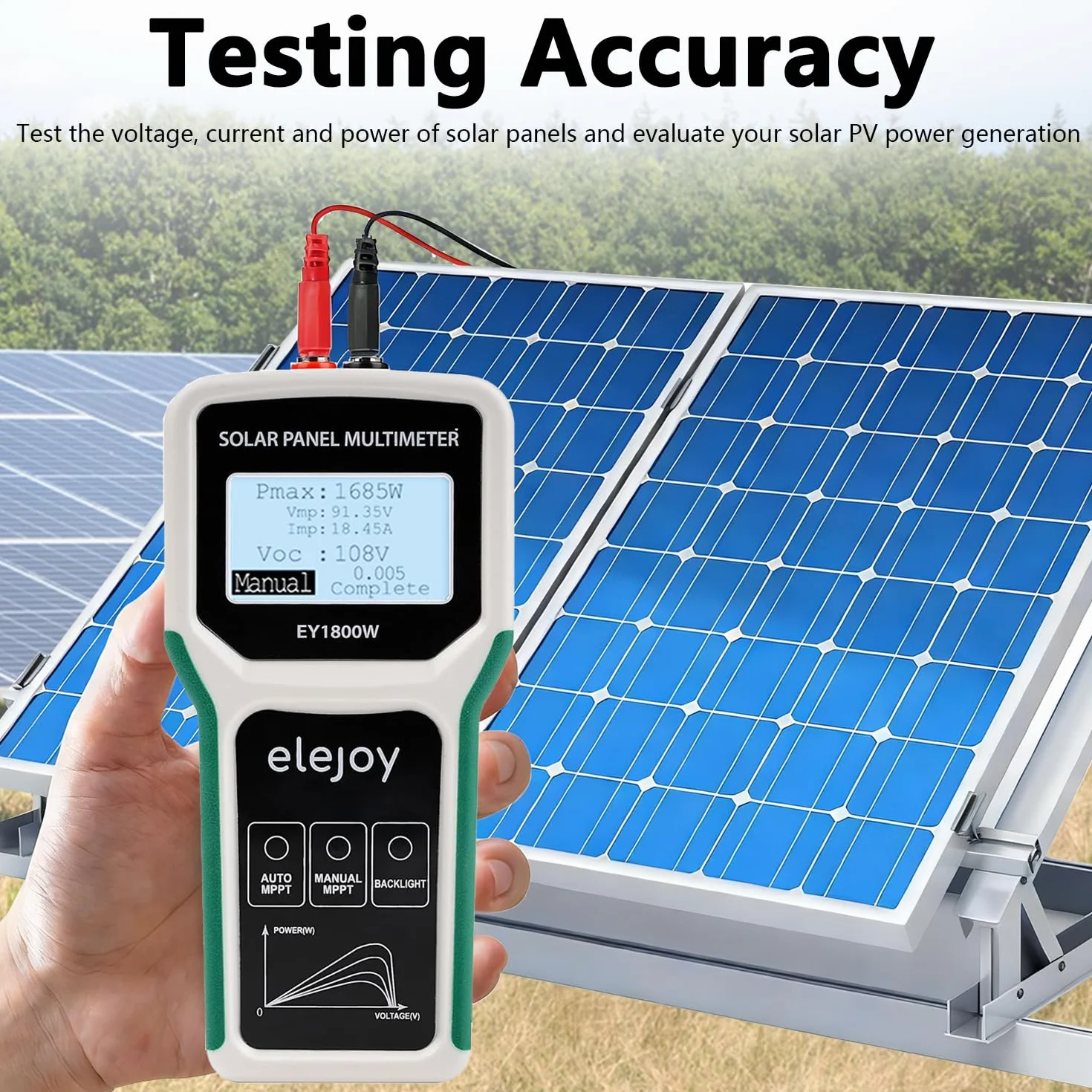 Pannello solare MPPT, 1800 W, pannello fotovoltaico, multimetro con display LCD, tensione a vuoto intelligente e test dei dati per test solari PV, non superiore a DC 20-120 V, 60 A