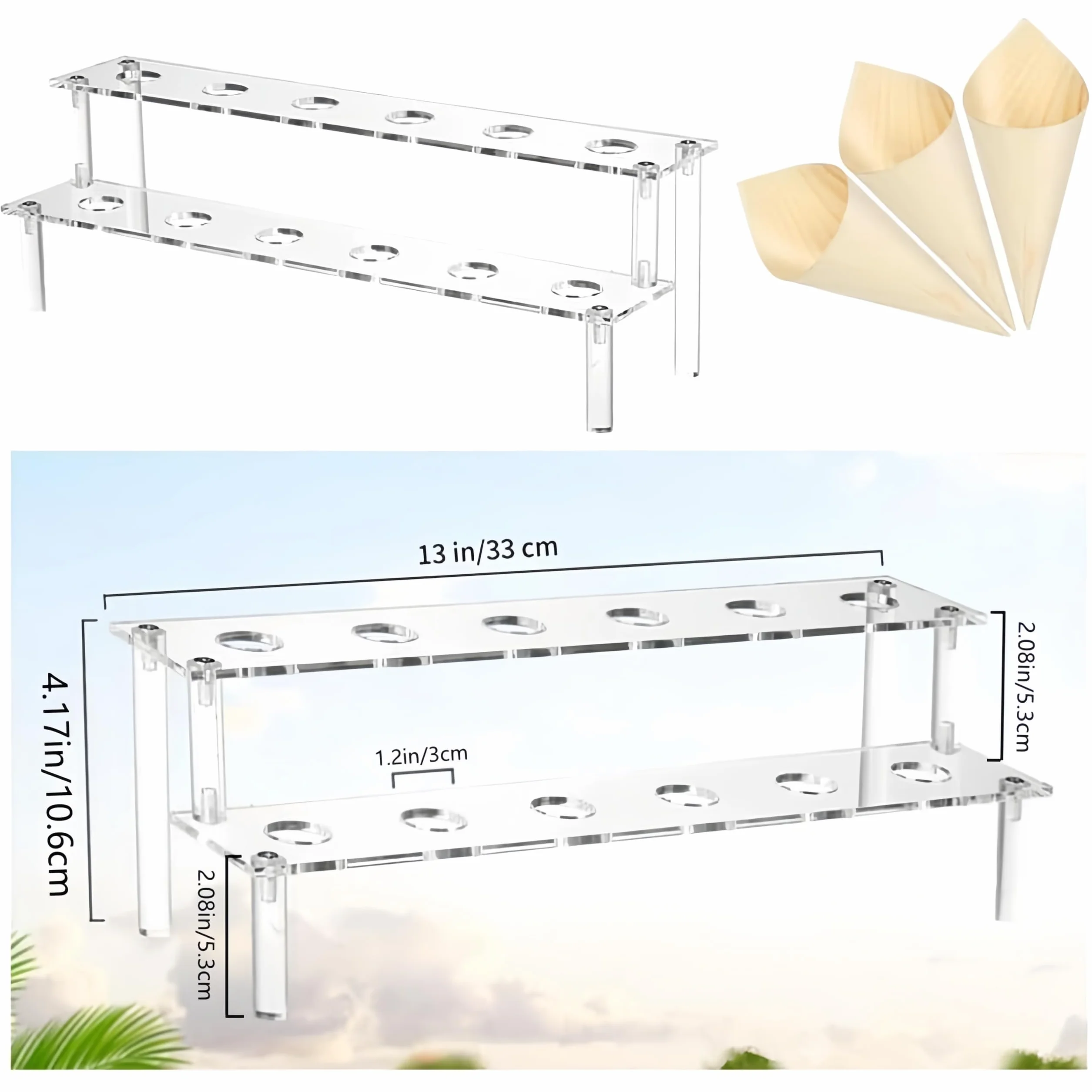 Supporto per coni gelato trasparente Wanfoou, supporto acrilico per coni gelato con 12 fori, supporto a due livelli in acrilico per cupcake, popcorn, ristorante, zucchero, festa o buffet