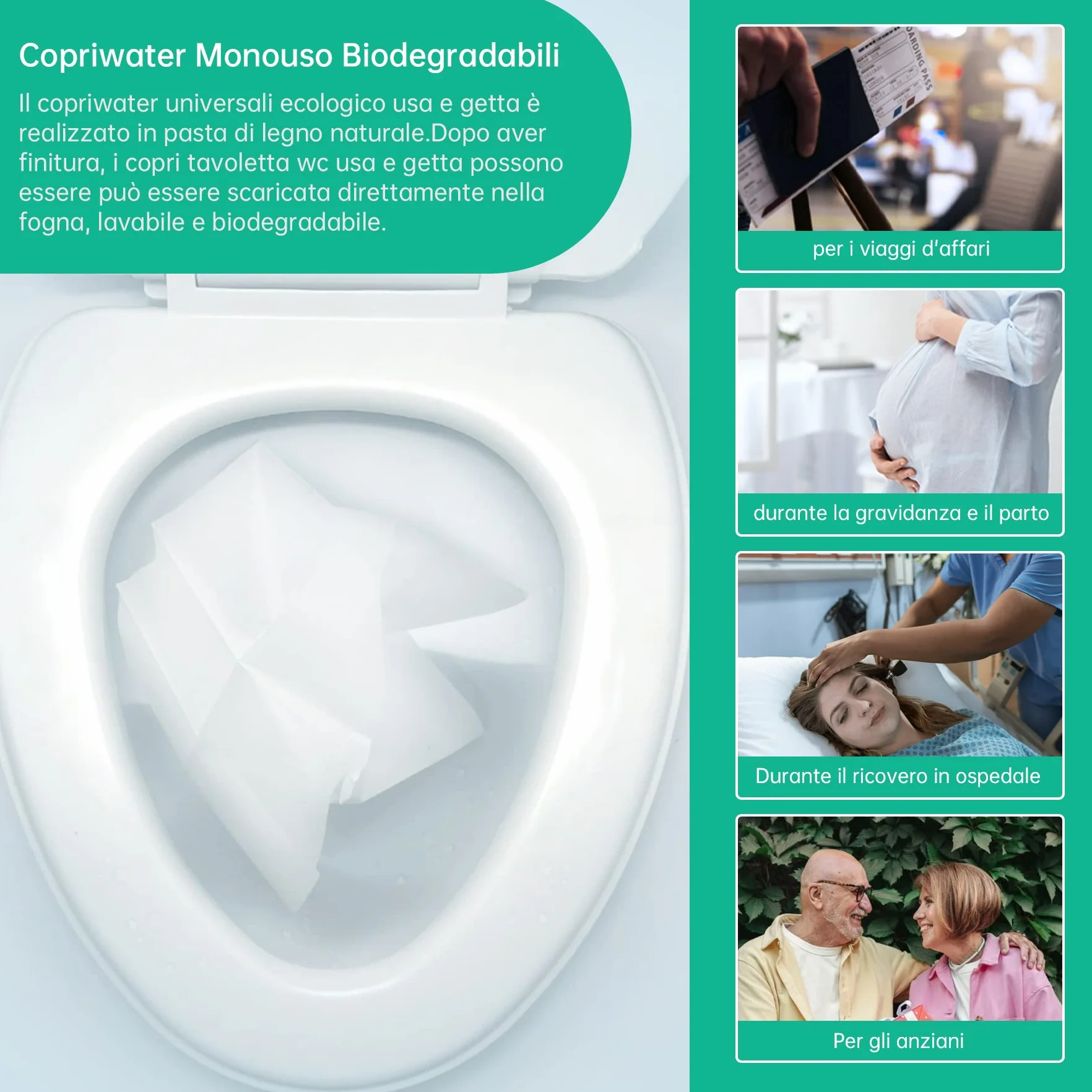 Coprisedili WC Carta 6 Confezioni 60 Pezzi Copriwater Usa e Getta Biodegradabili per Bambini e Adulti