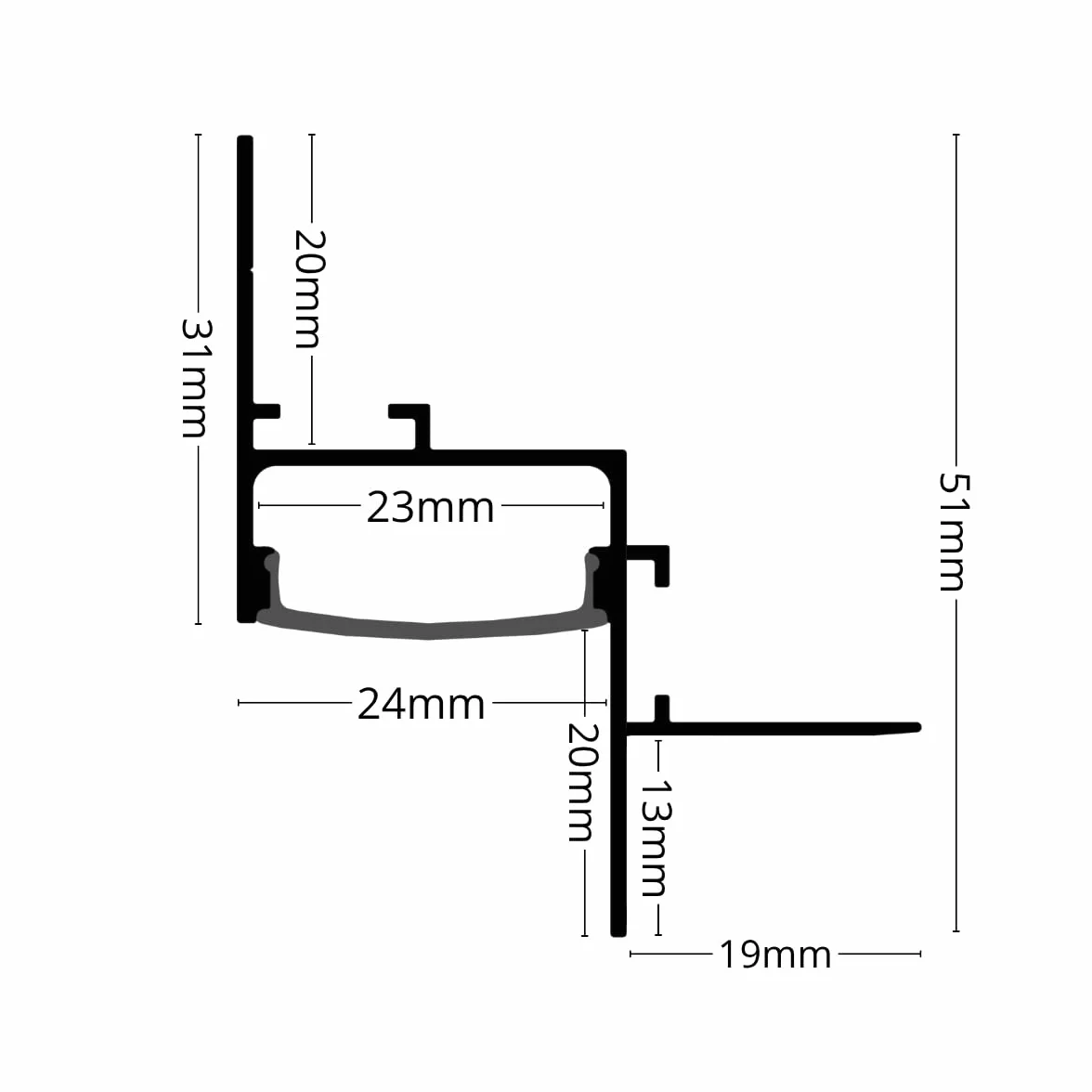 Profilo in Alluminio Bianco mod. Aura 2 metri per Cartongesso per Strisce LED (Cover Opaca)