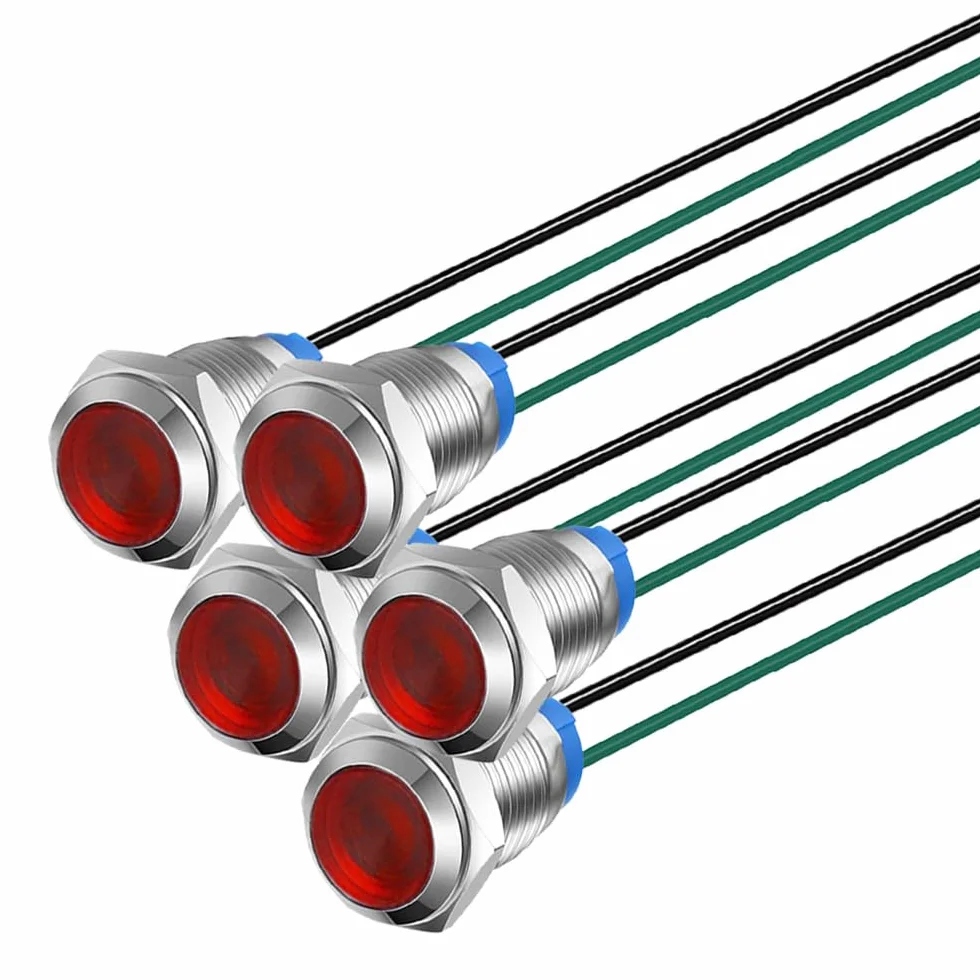Gebildet 5pcs 10mm LED Indicatore Luminoso in Metallo 3V-4.5V-5V-6V-7.5V-9V Lampada di Segnalazione Impermeabile con Filo,Rosso