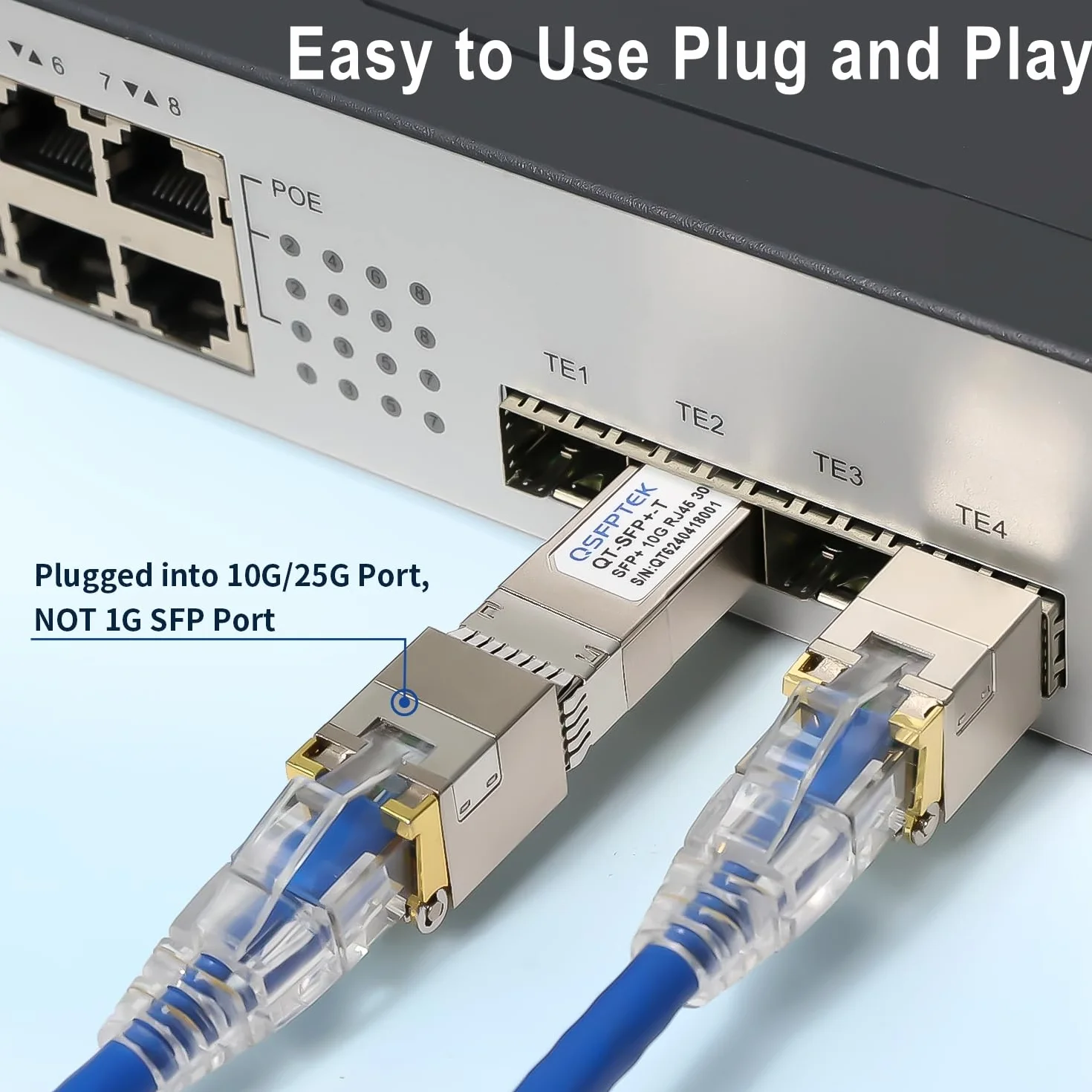 QSFPTEK 2Pack 10GBase-T RJ45 SFP+ Transceiver 30m 1.25/2.5/5/10G-T Modulo per Cisco SFP-10G-T-S, Ubiquiti UF-RJ45-10G, Mikrotik, Supermicro