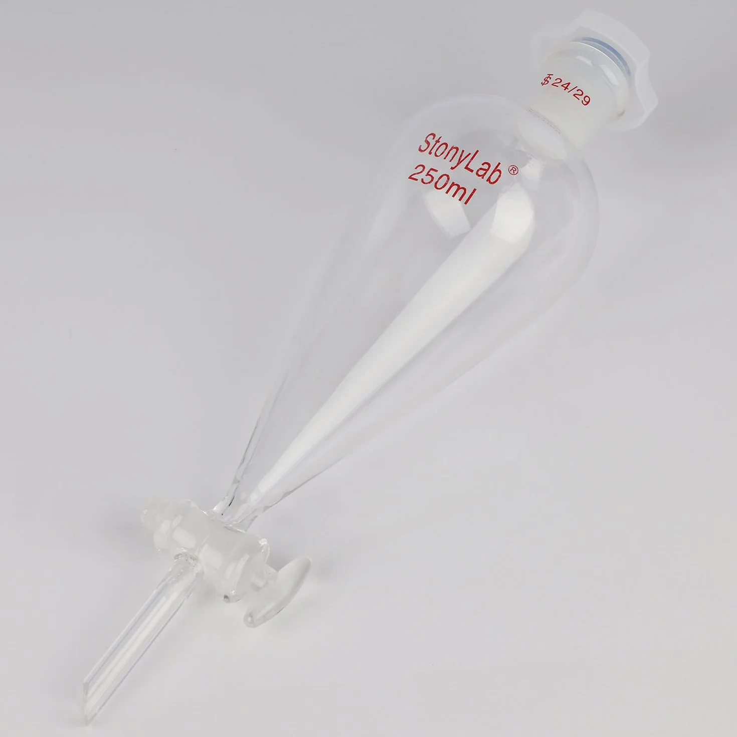 stonylab Lmbuto Separatore con Rubinetto in Vetro, Imbuto in Borosilicato con Giunto 24/29 per Separazione Accurata di Liquidi in Laboratorio, 250 ml
