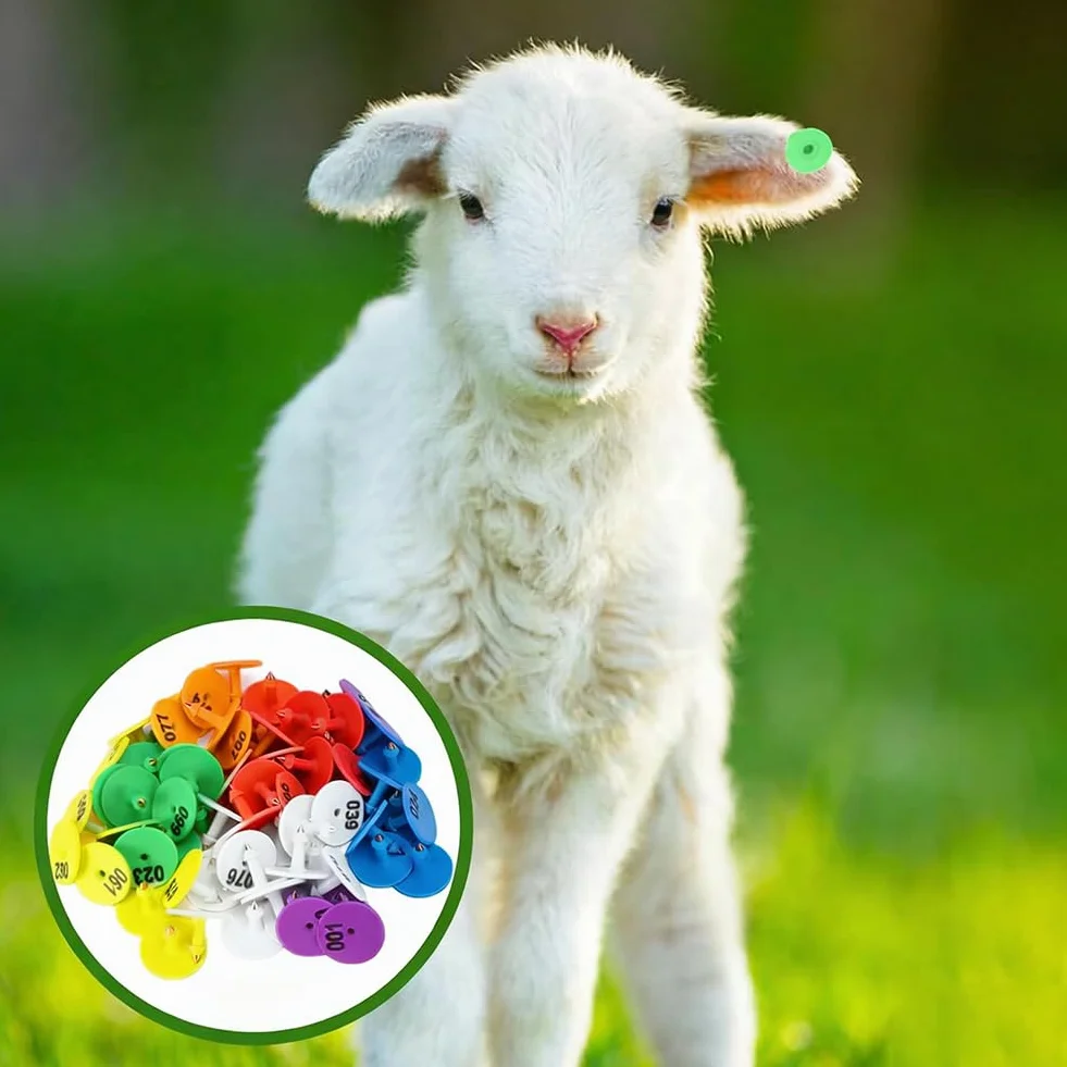 100 marche auricolari per bestiame con numeri tondi 001-1000 adatte per suini, ovini e bovini (verde/viola/rosso/bianco/giallo/blu/arancione) blu 001-100