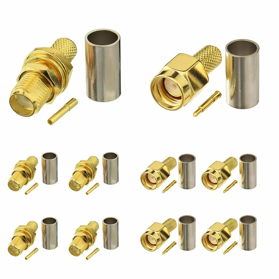 Superbat Kit Connettori RPSMA 10 Pezzi Maschio Femmina Crimpare Saldare 50 Ohm RF Cavo Coassiale RG58 LMR195