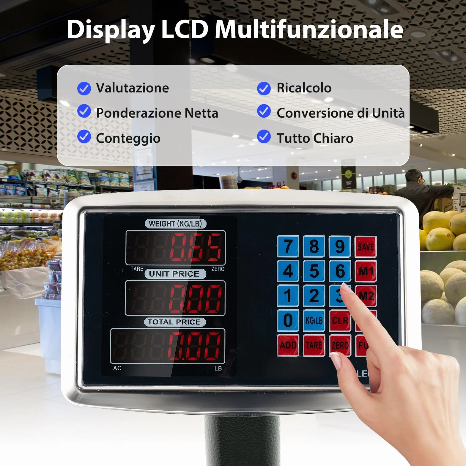 GYMAX Bilancia Digitale 300 kg, Elettronica con Calcolatore Prezzi, Conversione LB/KG, Precisione 50 g, Pieghevole