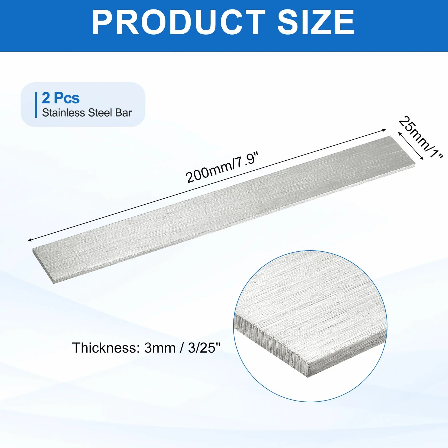 QUARKZMAN 316L Stal Nierdzewna Bar Płaski 200x25x3mm Stalowa Listwa Szczotkowana 2szt