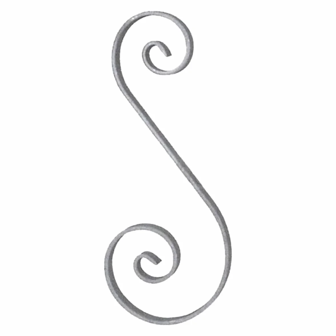 Riccio a S in ferro battuto con finali rastremato rigato H. 360 x L. 130 mm piatto 12x6 mm set 5 pezzi Made in Italy