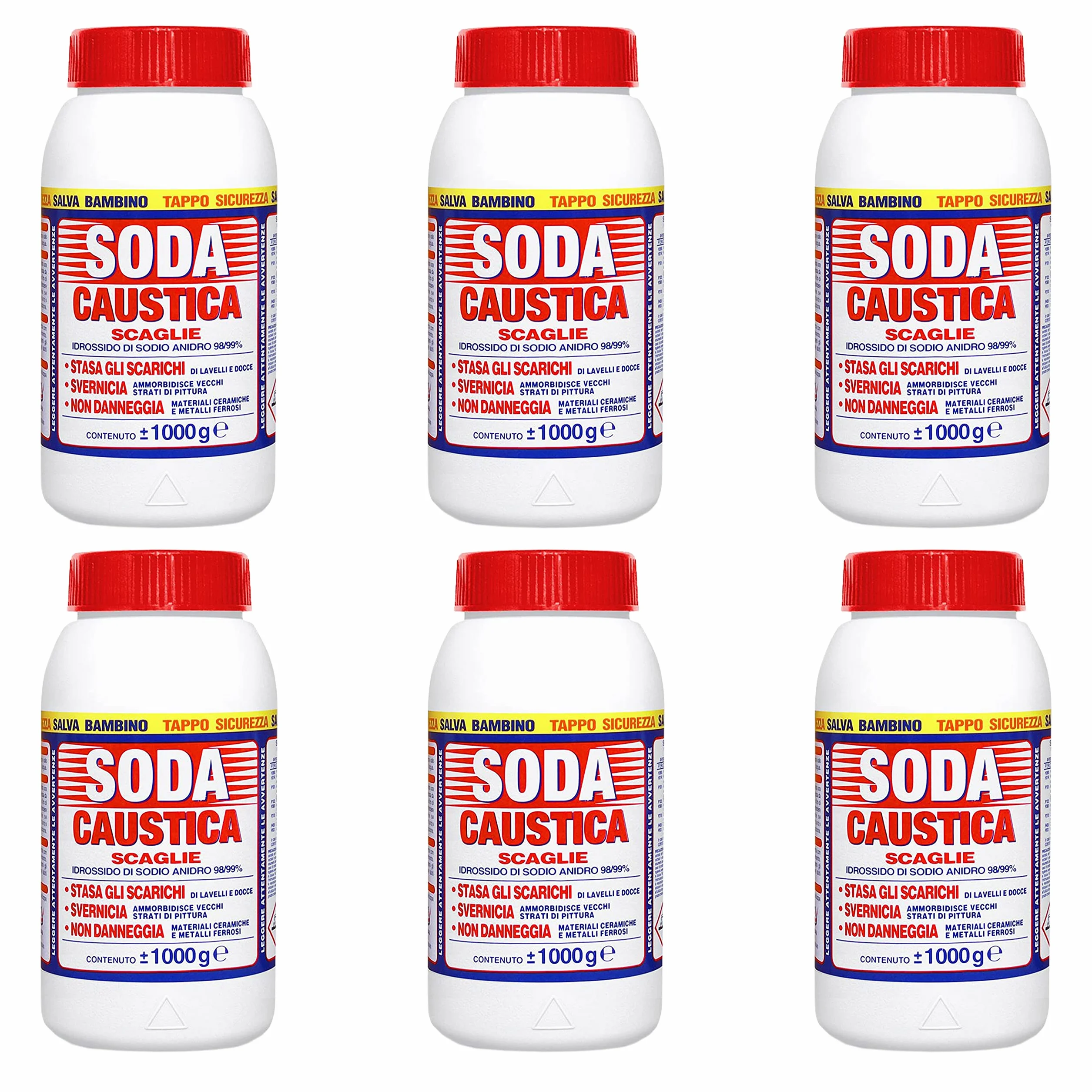CAG Chemical Soda Caustica A Scaglie 6 kg per Uso Industriale e Domestico