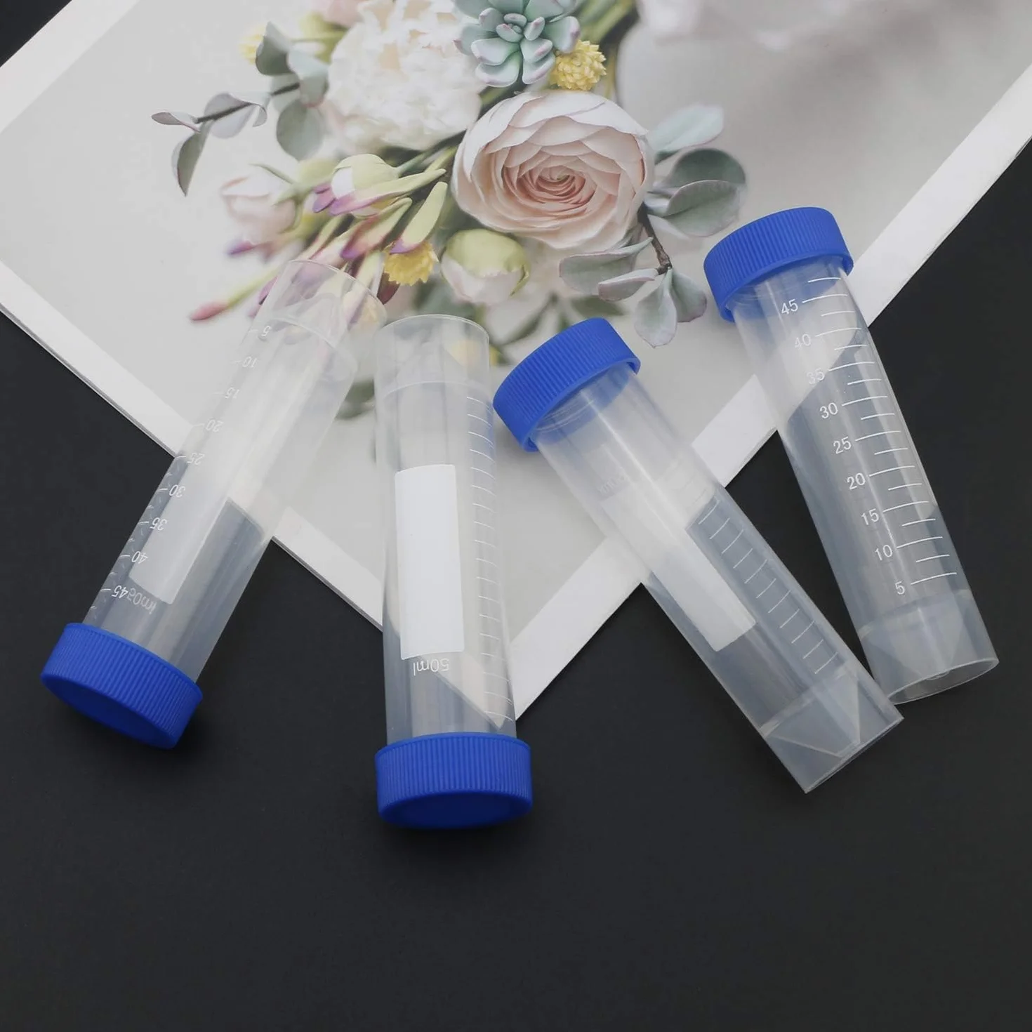 HUAZIZ 40 probówek wirowniczych 50 ml plastikowych niebieskich do laboratorium chemicznego