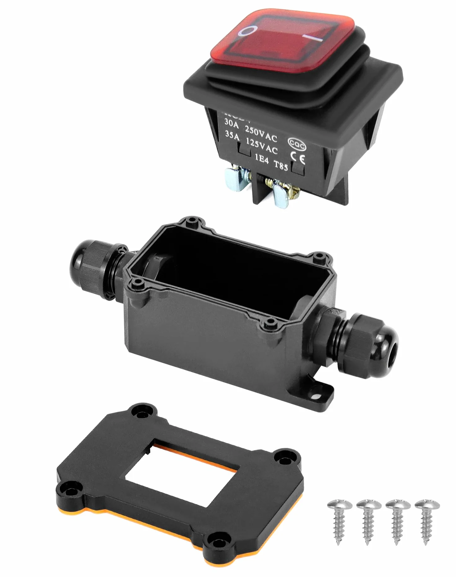 QWORK® Interruttore con cavo in linea impermeabile IP65 con indicatore luminoso rosso, 220V 30A, DPST 4Pin, controllo ON/OFF a doppia posizione