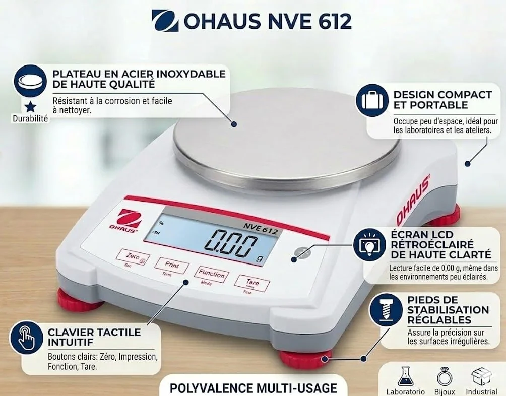 Bilancia elettronica di precisione Ohaus NVE-612 – Capacità 610 g, risoluzione 0,01 g