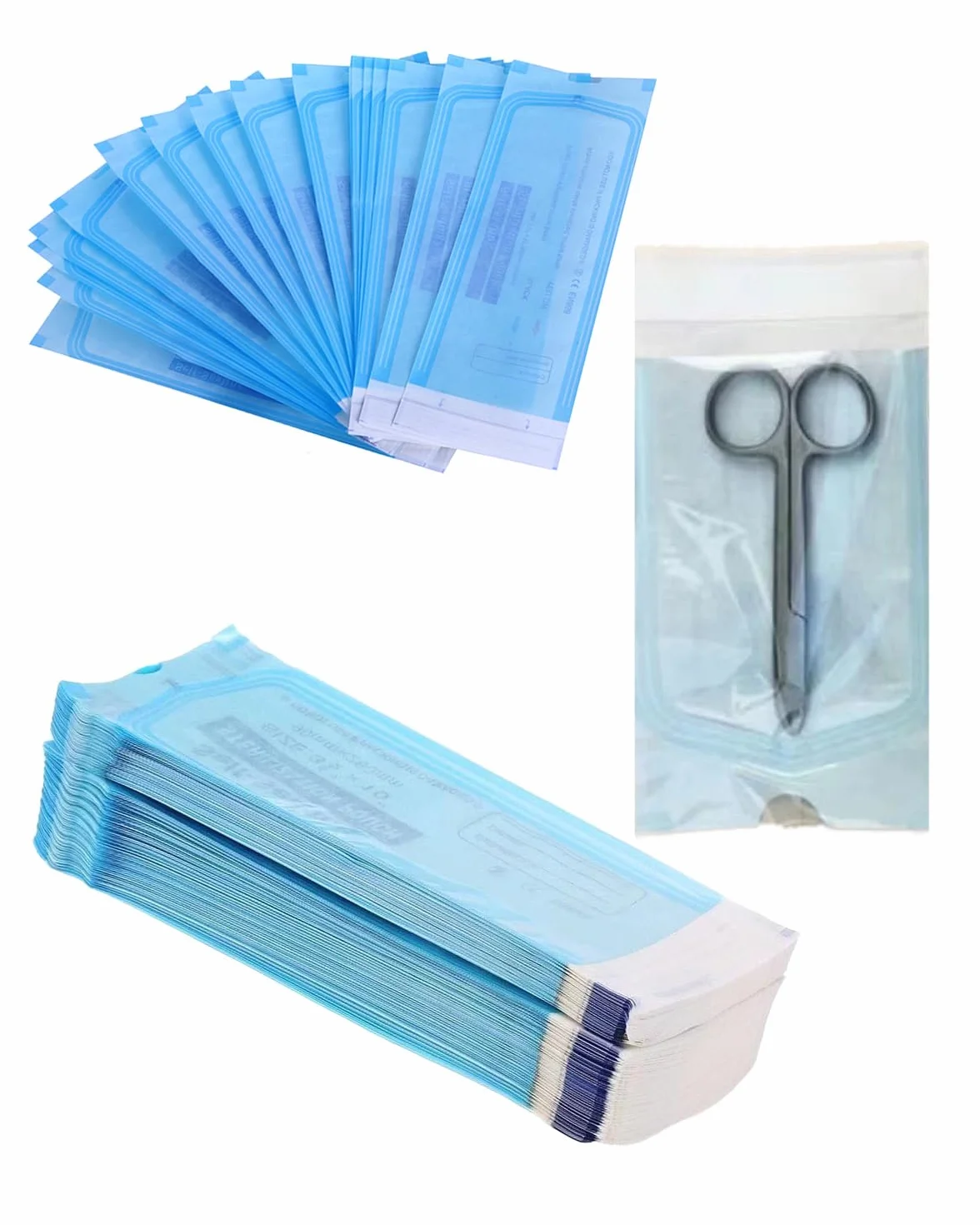 Buste Sterilizzazione Autosigillanti 200 Pezzi Blu Monouso per Strumenti Estetista Unghie Cosmetica & Autoclave Professionale