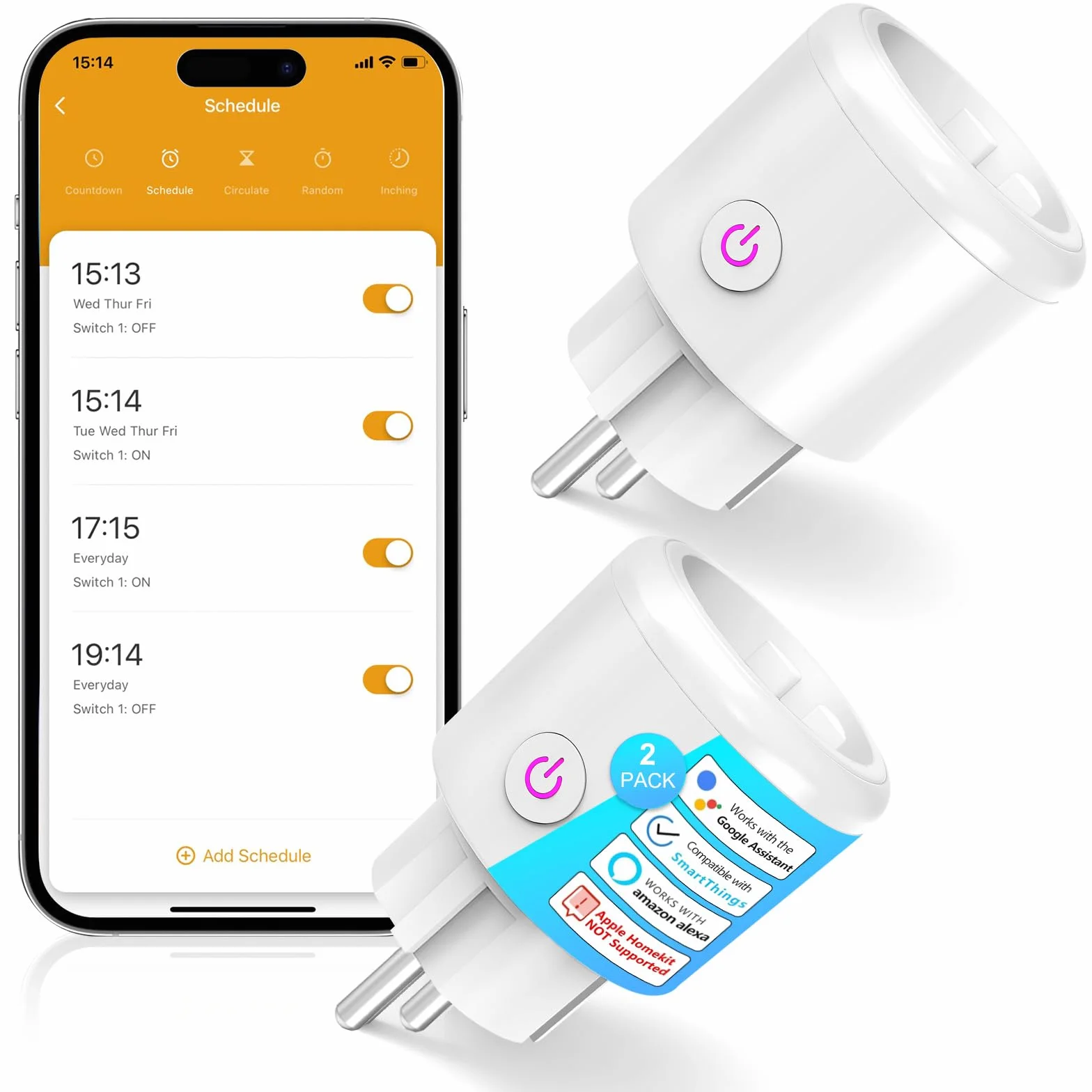 SURFOU Presa Smart WiFi Intelligente, Timer Presa Elettrica Compatibile con Alexa e Google Home, Monitoraggio Energetico, Controllo Remoto Tramite App Smart Life/Tuya, Non è Necessario Hub, 2 Pezzi