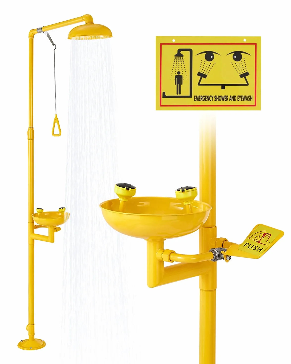VEVOR Stazione Lavaggio Oculare Emergenza 870x400x2330 mm Lavaocchi Doccia Acciaio Inossidabile 304 Giallo