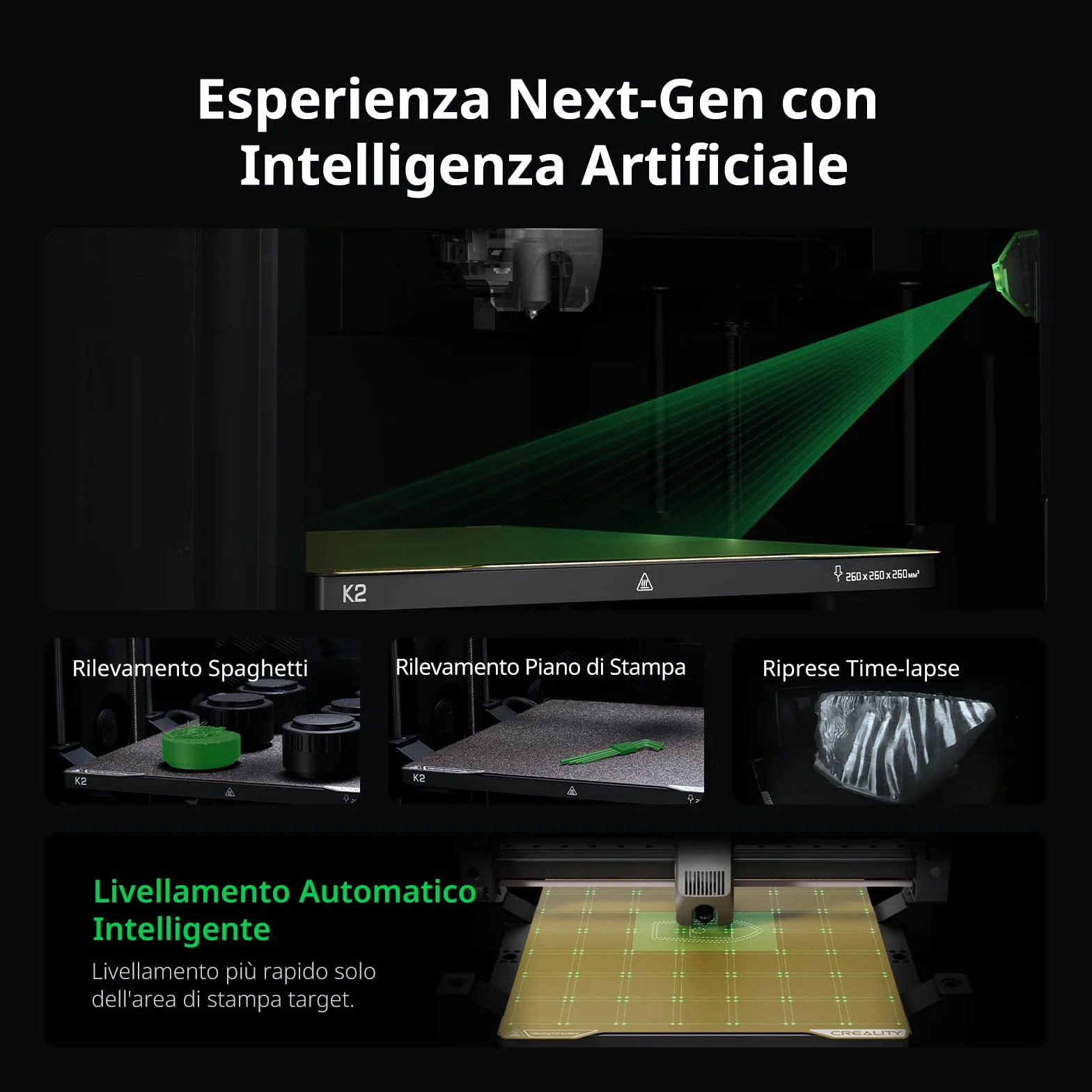 Creality K2 Combo (A), Stampante 3D Multicolore con CFS, Max 600 mm/s, Livellamento Automatico, Stampa Silenzios & Ventola Ausiliaria, Ugello 300 °C, Volume Stampa 260x260x260 mm