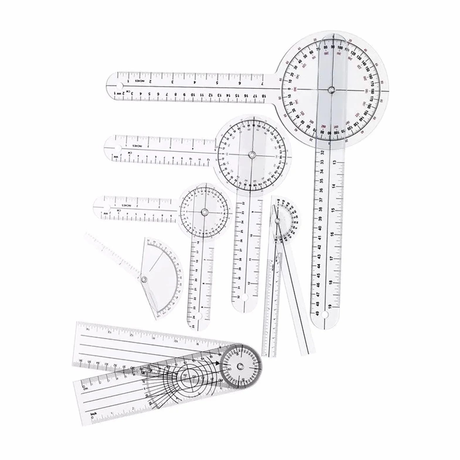 Set Goniometro Medico, 6 Pezzi, Righello Angolare in PVC, Include Goniometri 360° e 180°, Righello per Dita e Ossa, per Misurazioni Ortopediche