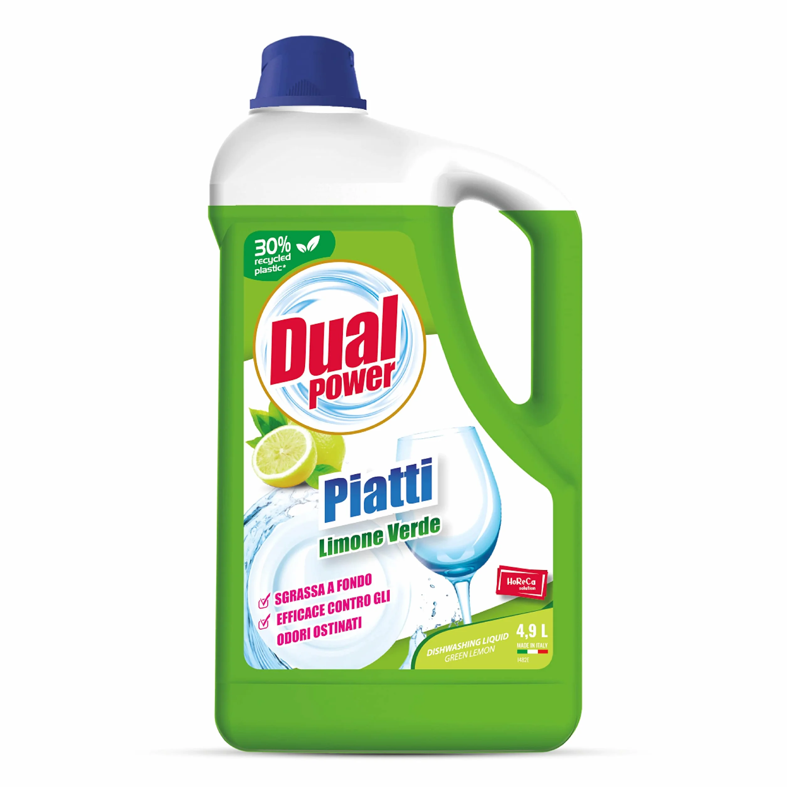 Dual Power Detergente HACCP per Lavaggio Manuale dei Piatti - Sgrassa a fondo, Fomato Professionale da 4,9 Litri - Limone Verde