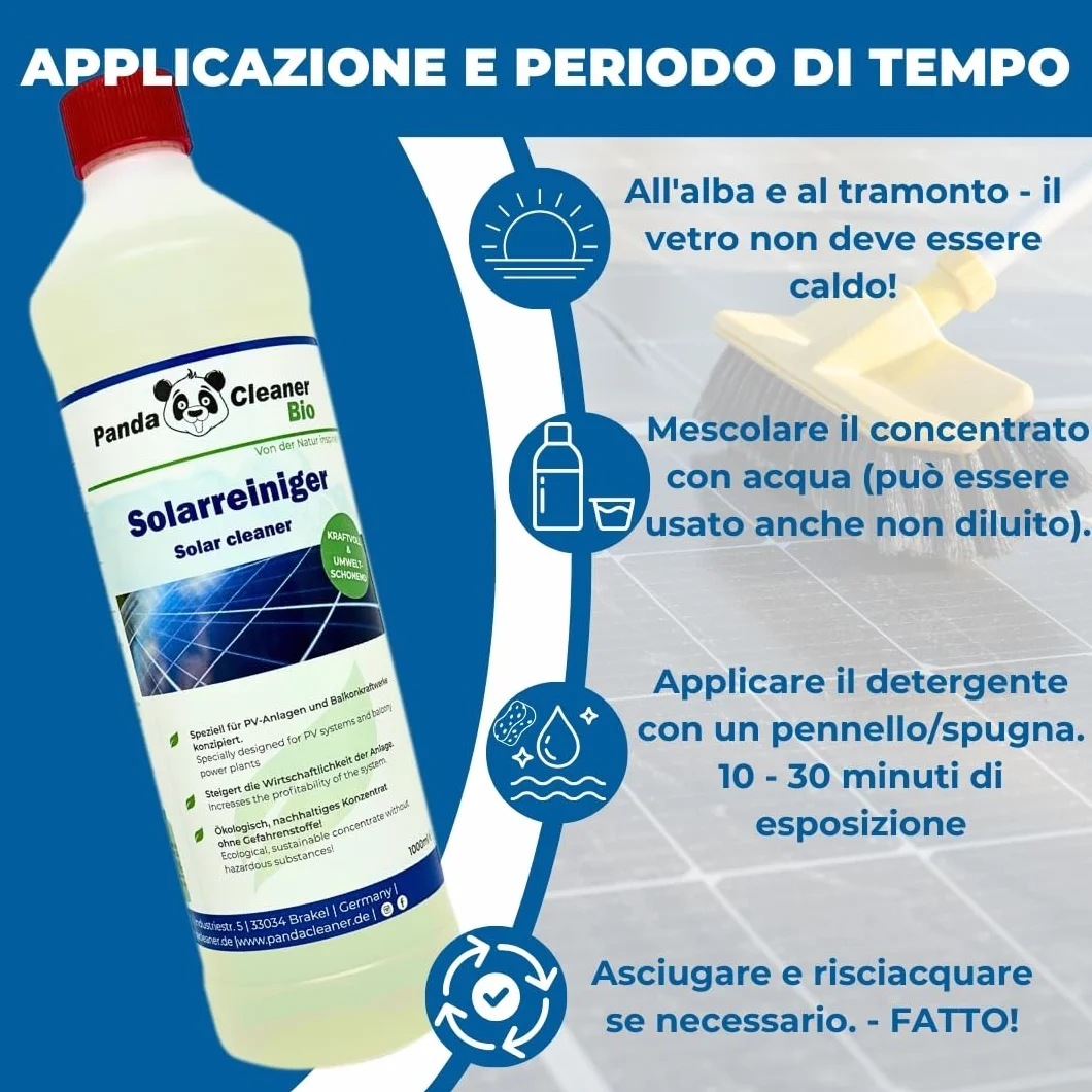 PandaCleaner Detergente biologico professionale 1l per impianti solari fotovoltaico altamente concentrato 1:100